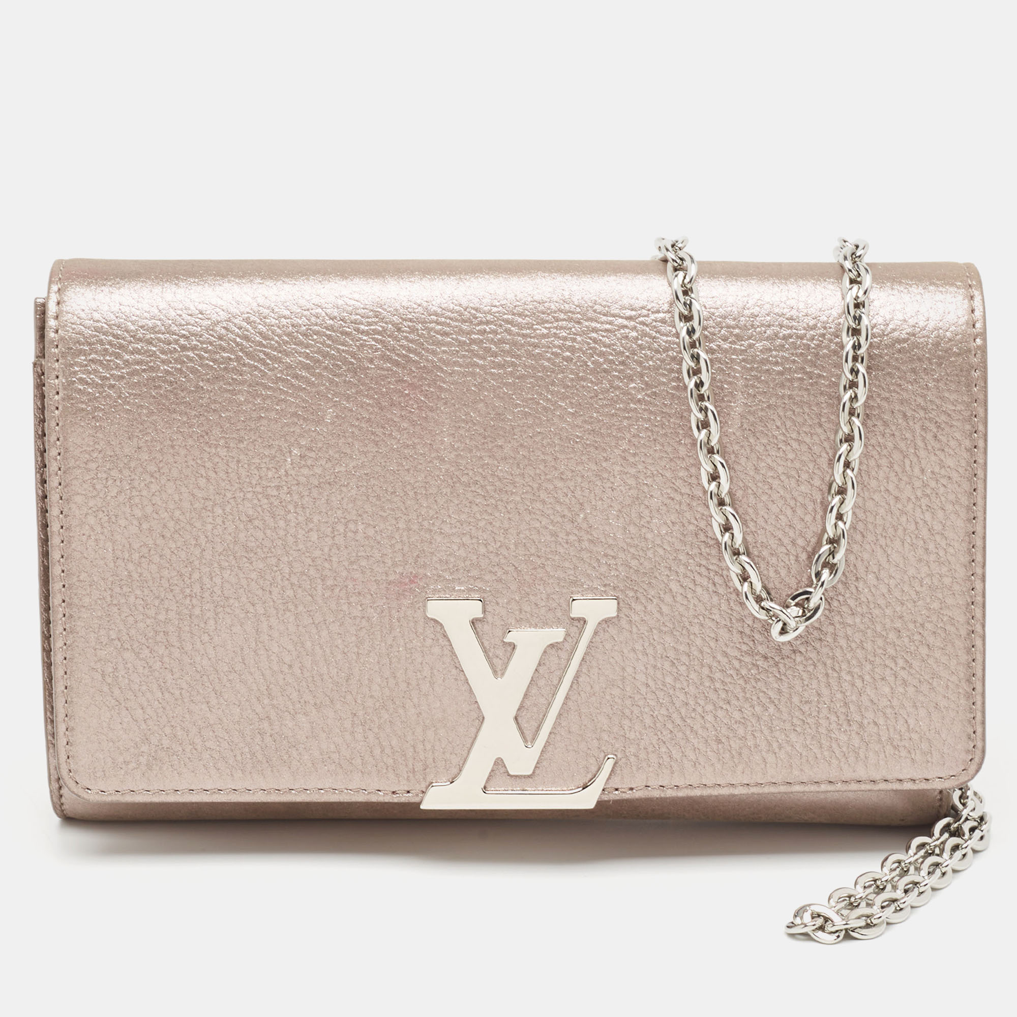 Pre-owned Louis Vuitton Metallic Pink Iridescent Leather Chain Louise Clutch