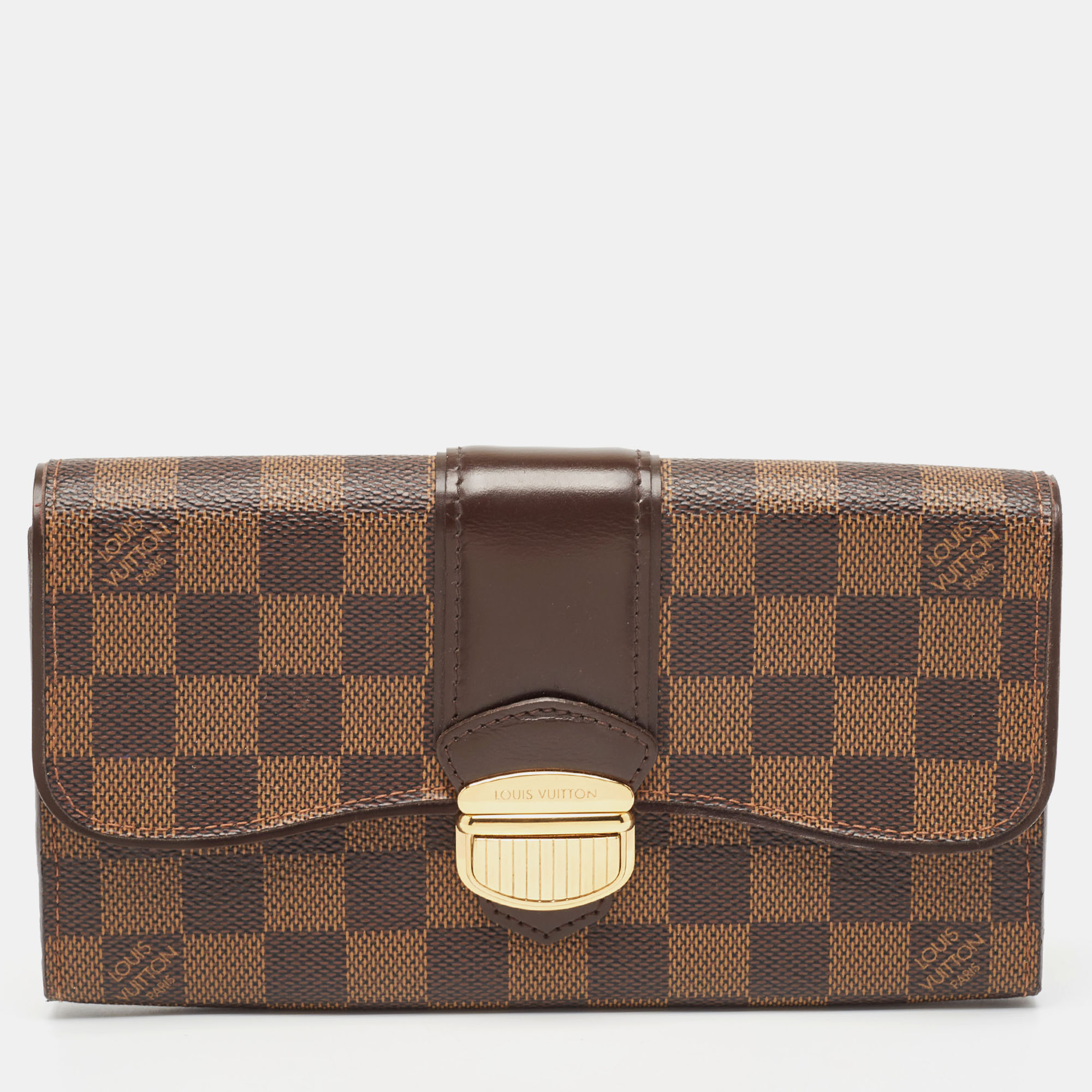 Pre-owned Louis Vuitton Damier Ebene Canvas Sistina Wallet In Brown