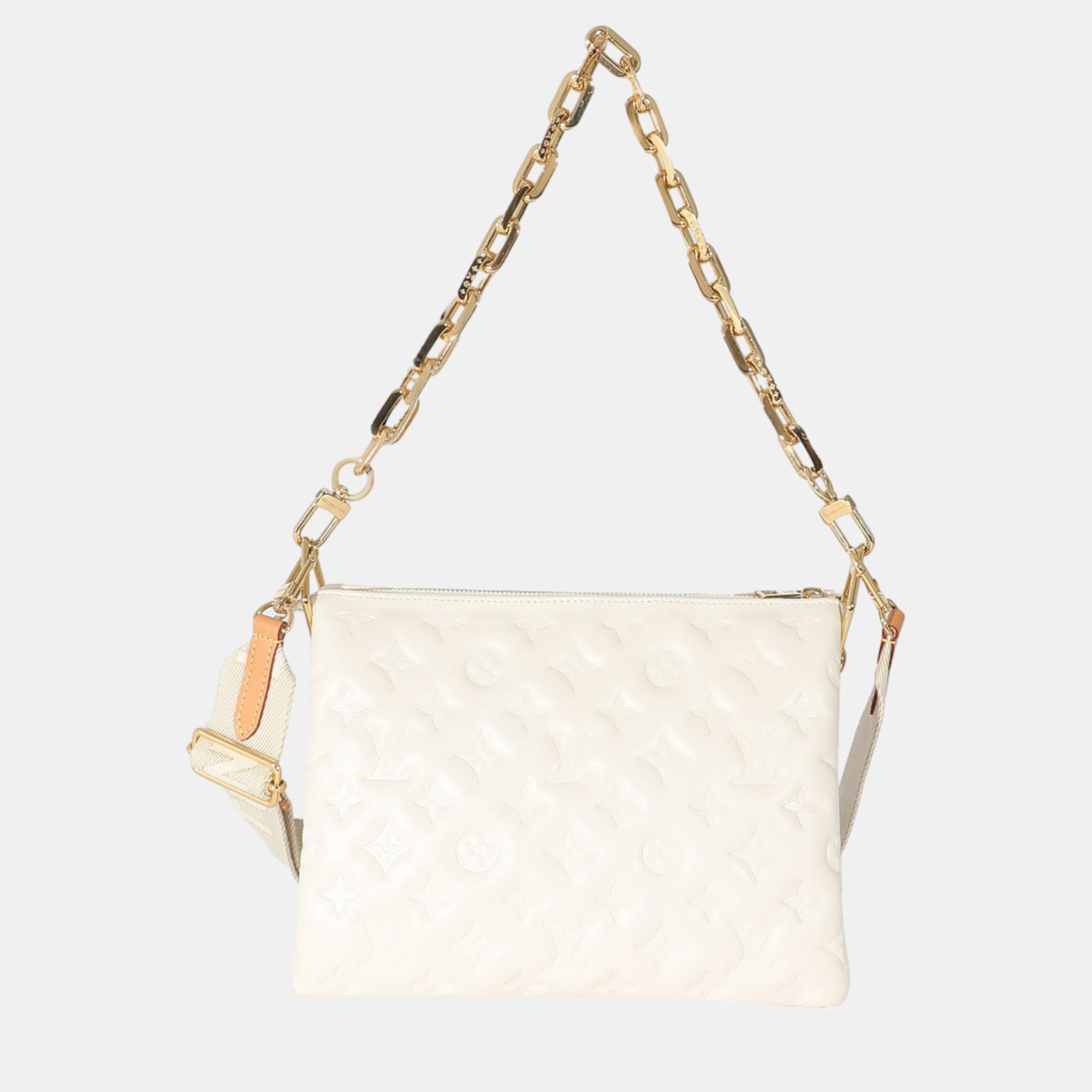 

Louis Vuitton Cream Puffy Lambskin Monogram Coussin PM Bag