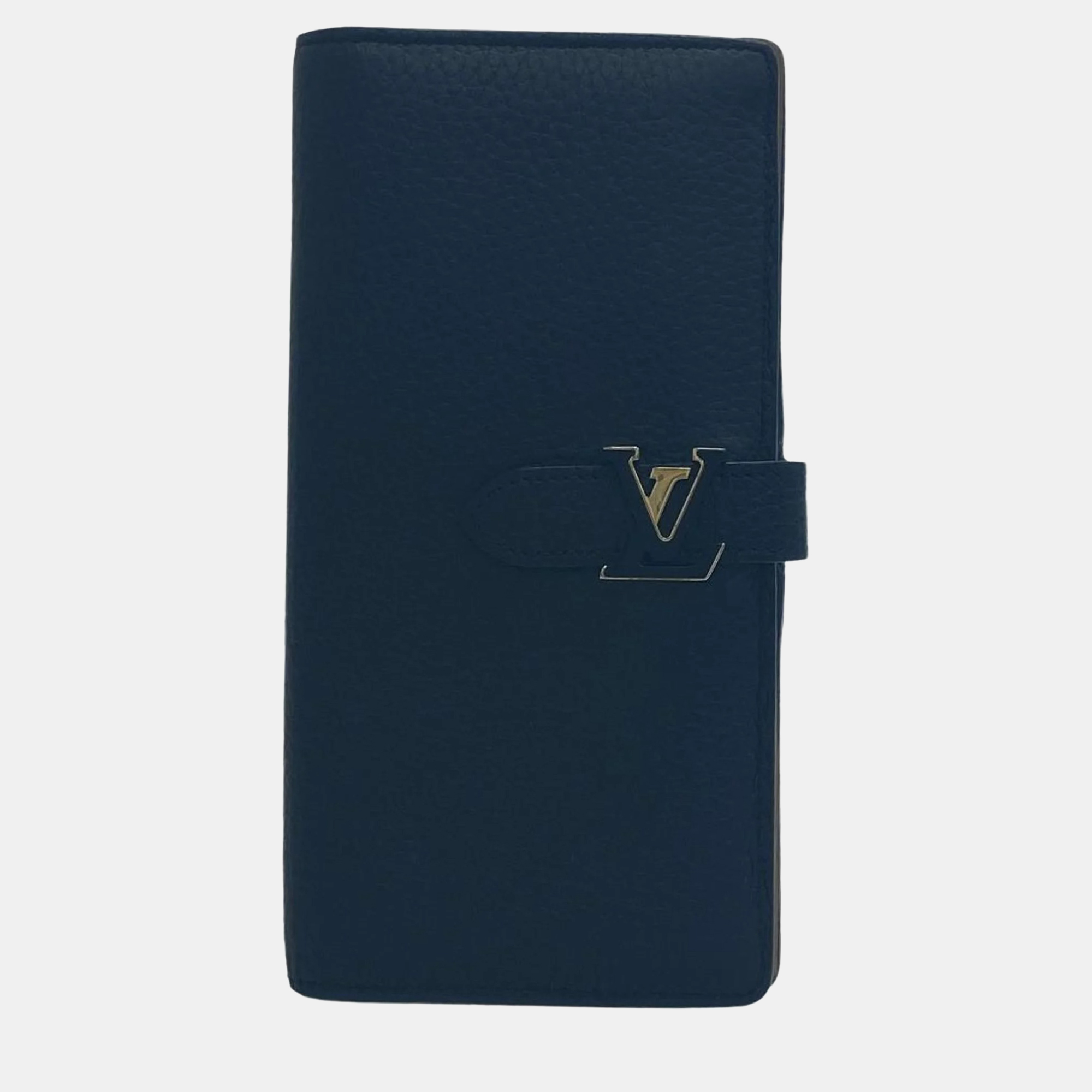 Pre-owned Louis Vuitton Blue Leather Lv Vertical Wallet