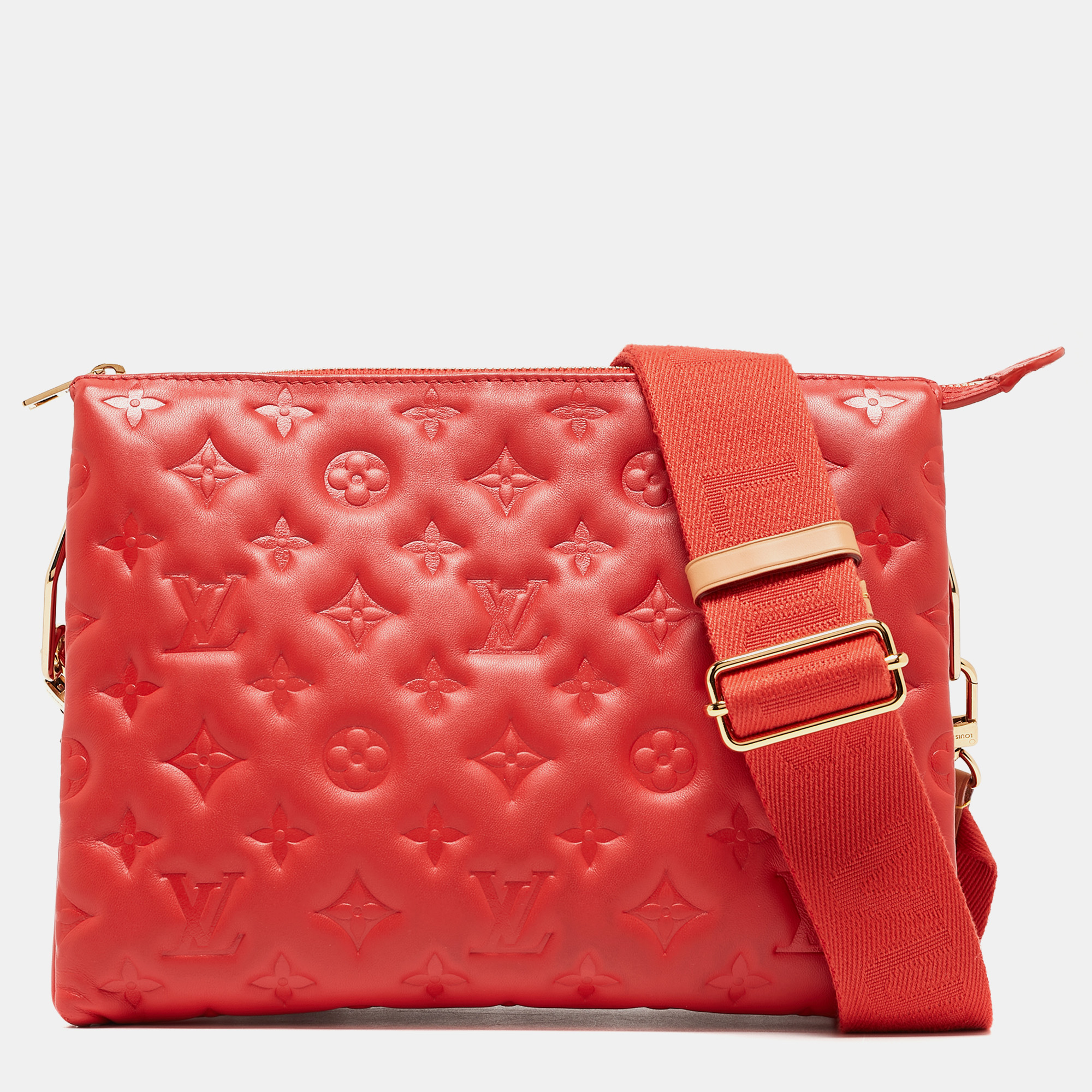 

Louis Vuitton Wine Monogram Embossed Leather Coussin PM Bag, Red