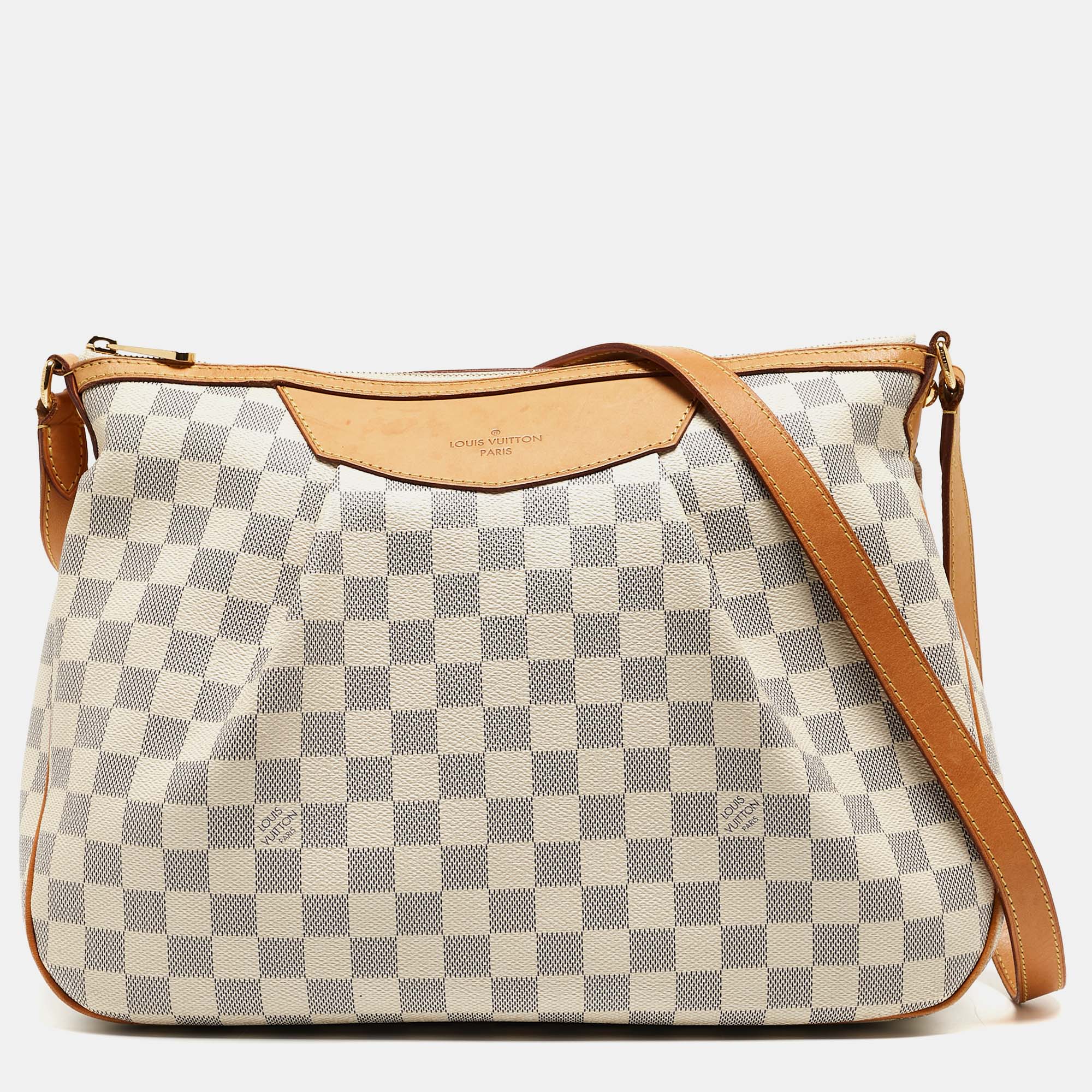 Pre-owned Louis Vuitton Damier Azur Canvas Siracusa Mm Bag In White