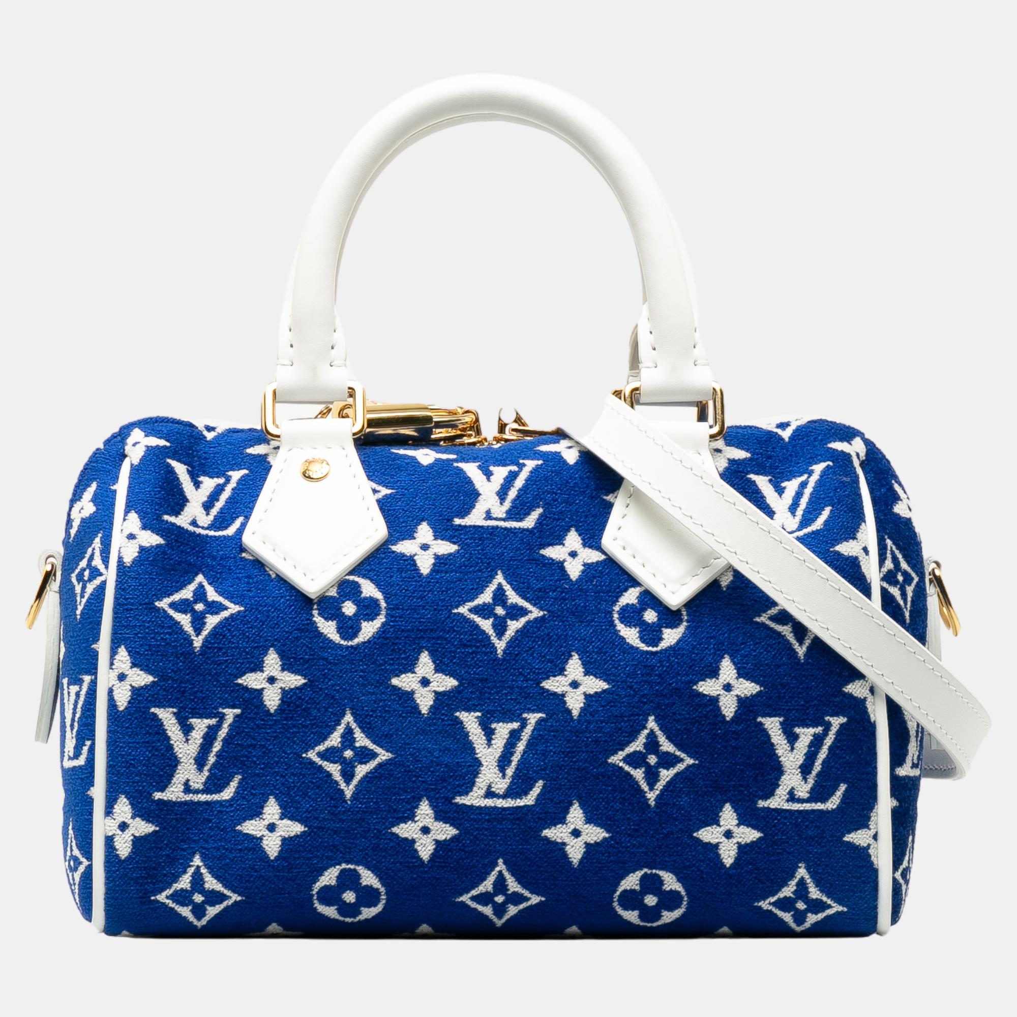 Pre-owned Louis Vuitton Blue Monogram Velvet Speedy Bandouliere 20