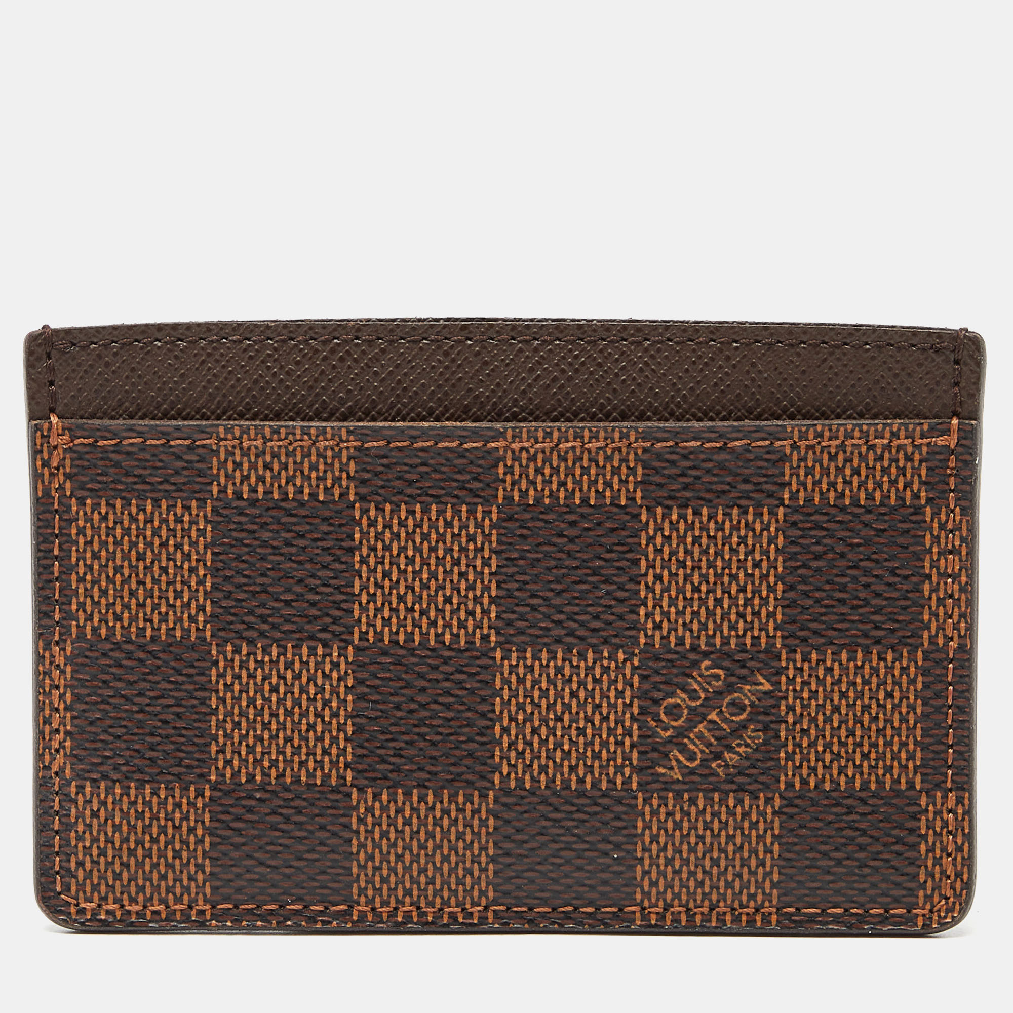 Pre-owned Louis Vuitton Damier Ebene Canvas Card Holder In Brown