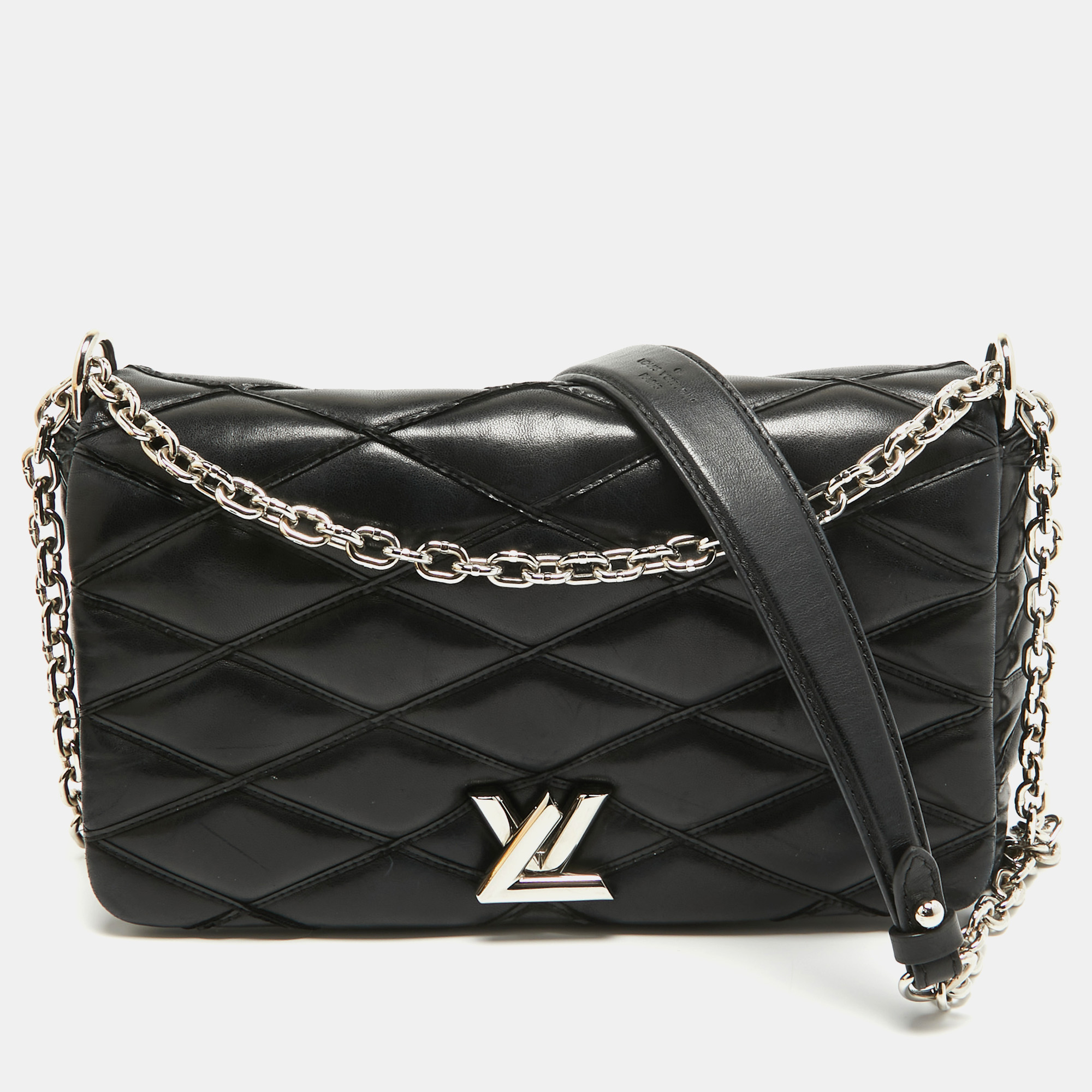 Pre-owned Louis Vuitton Black Quilted Leather Go-14 Malletage Mm Bag