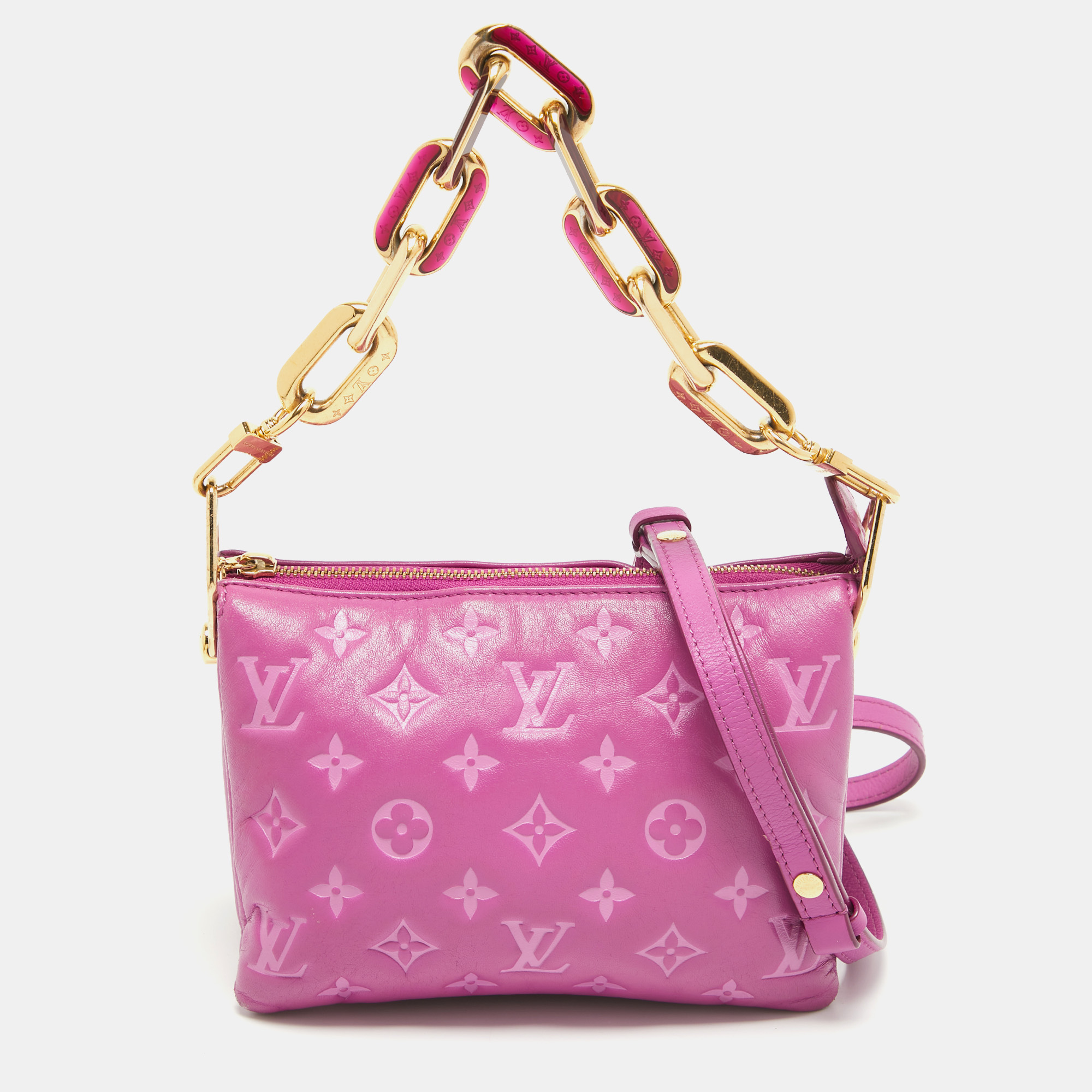 

Louis Vuitton Orchid Monogram Embossed Puffy Leather Coussin BB Bag, Purple