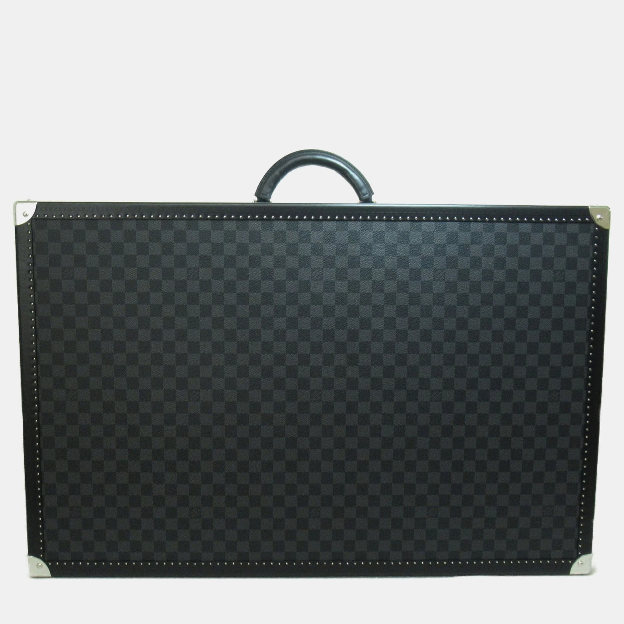 Pre-owned Louis Vuitton Damier Graphite Canvas Alzer Trunk Suitcase 80 In Black
