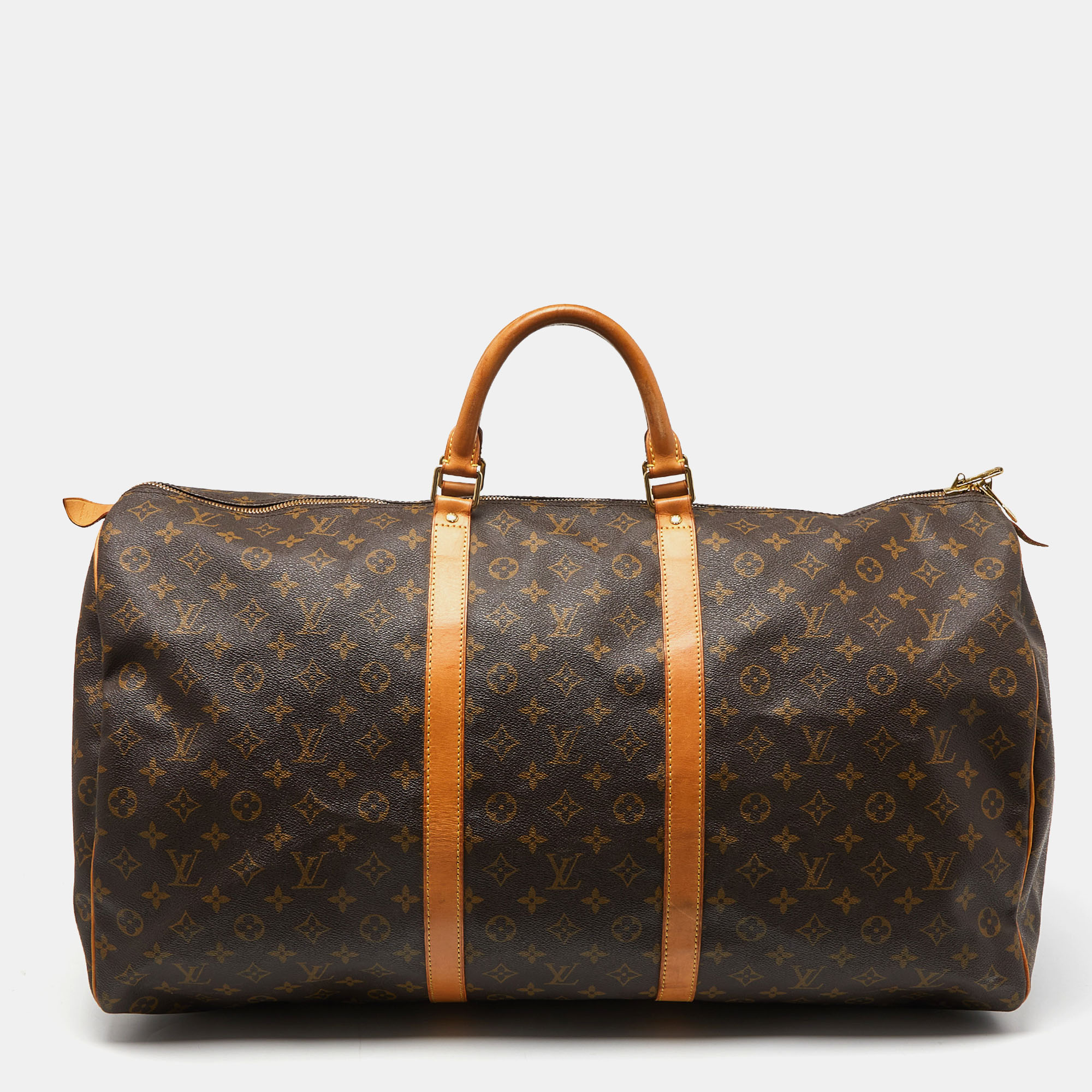 Pre-owned Louis Vuitton Monogram Canvas Keepall Bandouliere 60 Bag In Brown