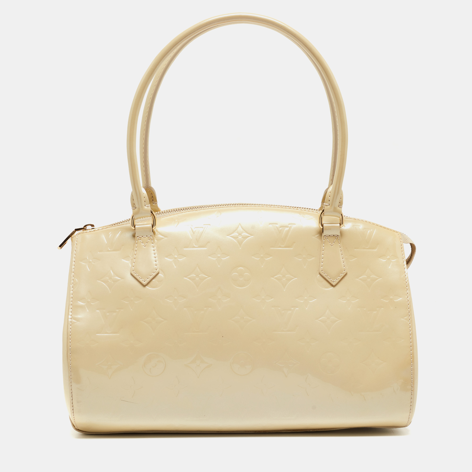 

Louis Vuitton Blanc Corail Monogram Vernis Sherwood GM Bag, Cream