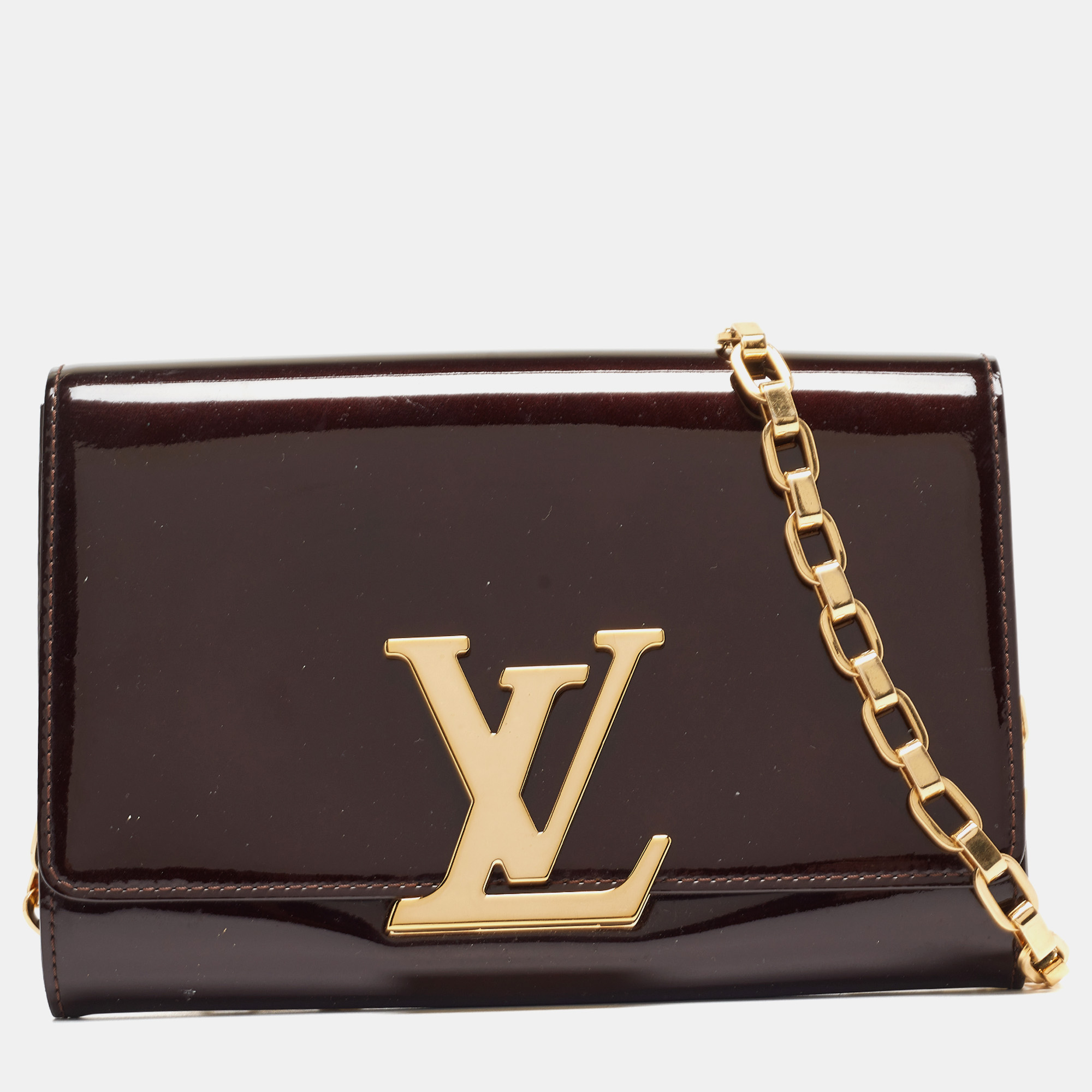 Pre-owned Louis Vuitton Amarante Vernis Chain Louise Gm Bag In Burgundy