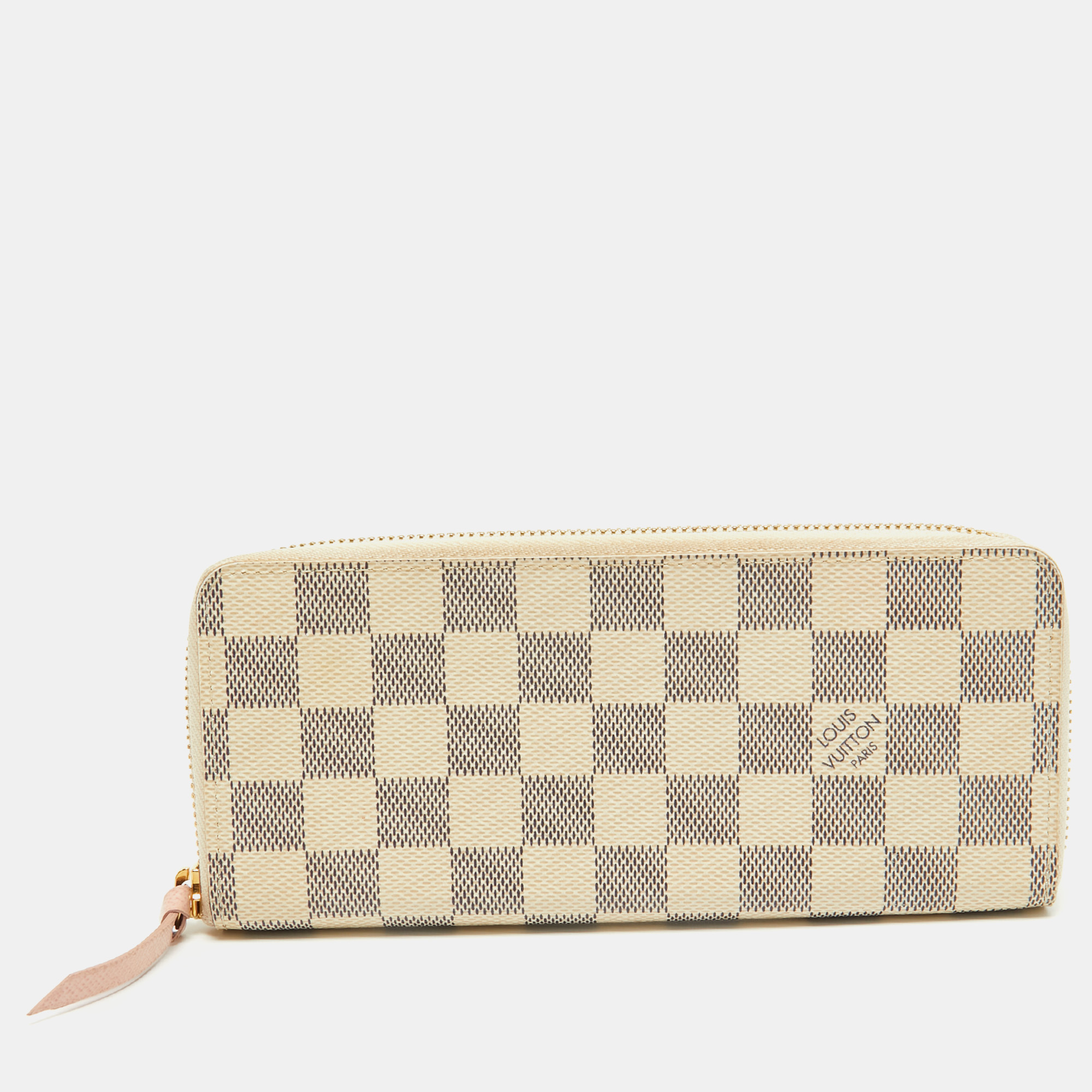 Pre-owned Louis Vuitton Damier Azure Canvas Clemence Wallet In White