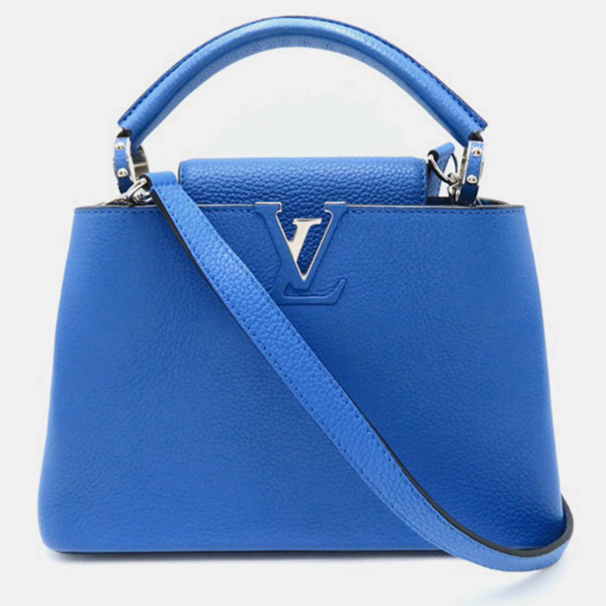 Pre-owned Louis Vuitton Blue Leather Taurillon Capucines Bb Top Handle Bags