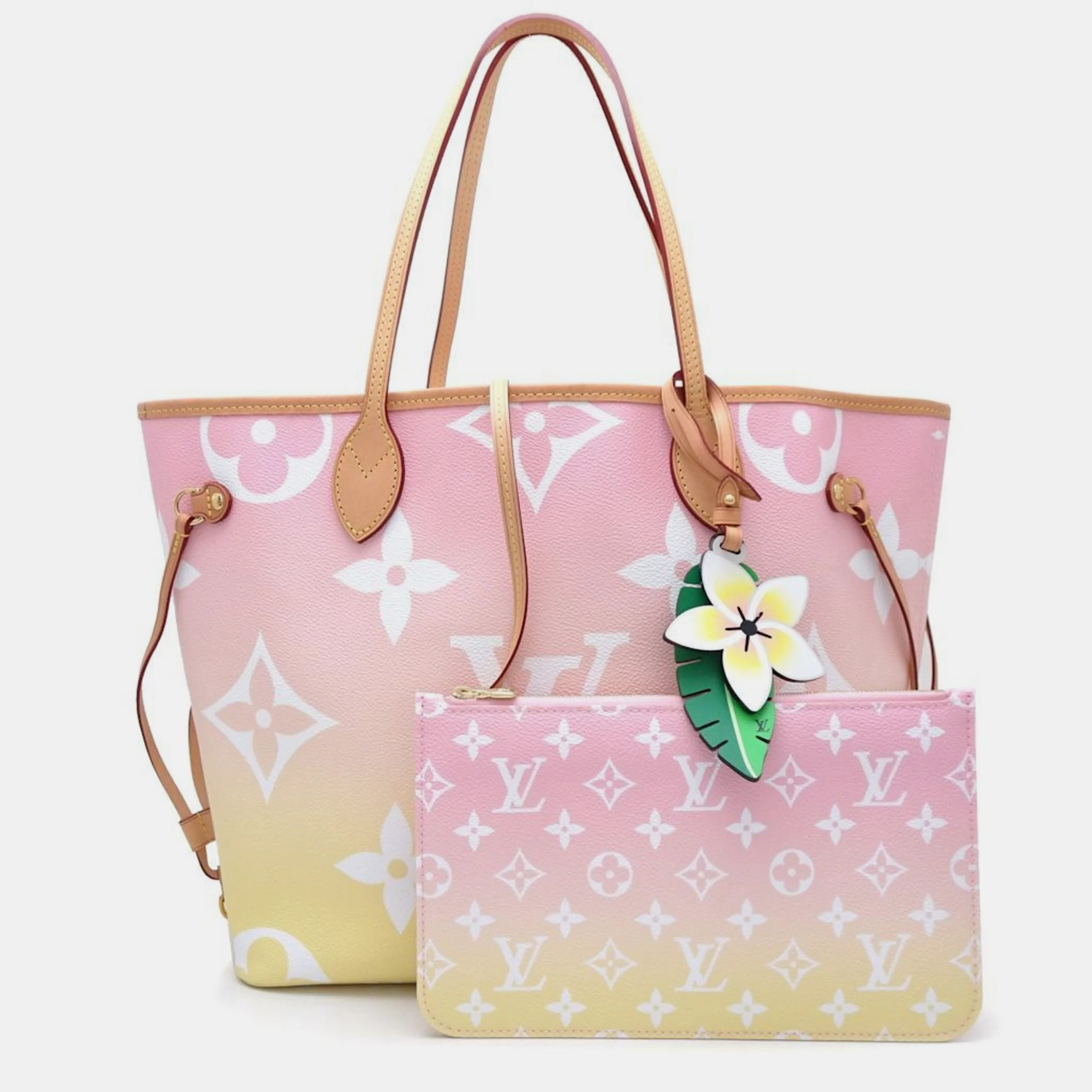 

Louis Vuitton Light Pink And Yellow Giant Monogram Coated Canvas By The Pool Neverfull MM Tote Bag
