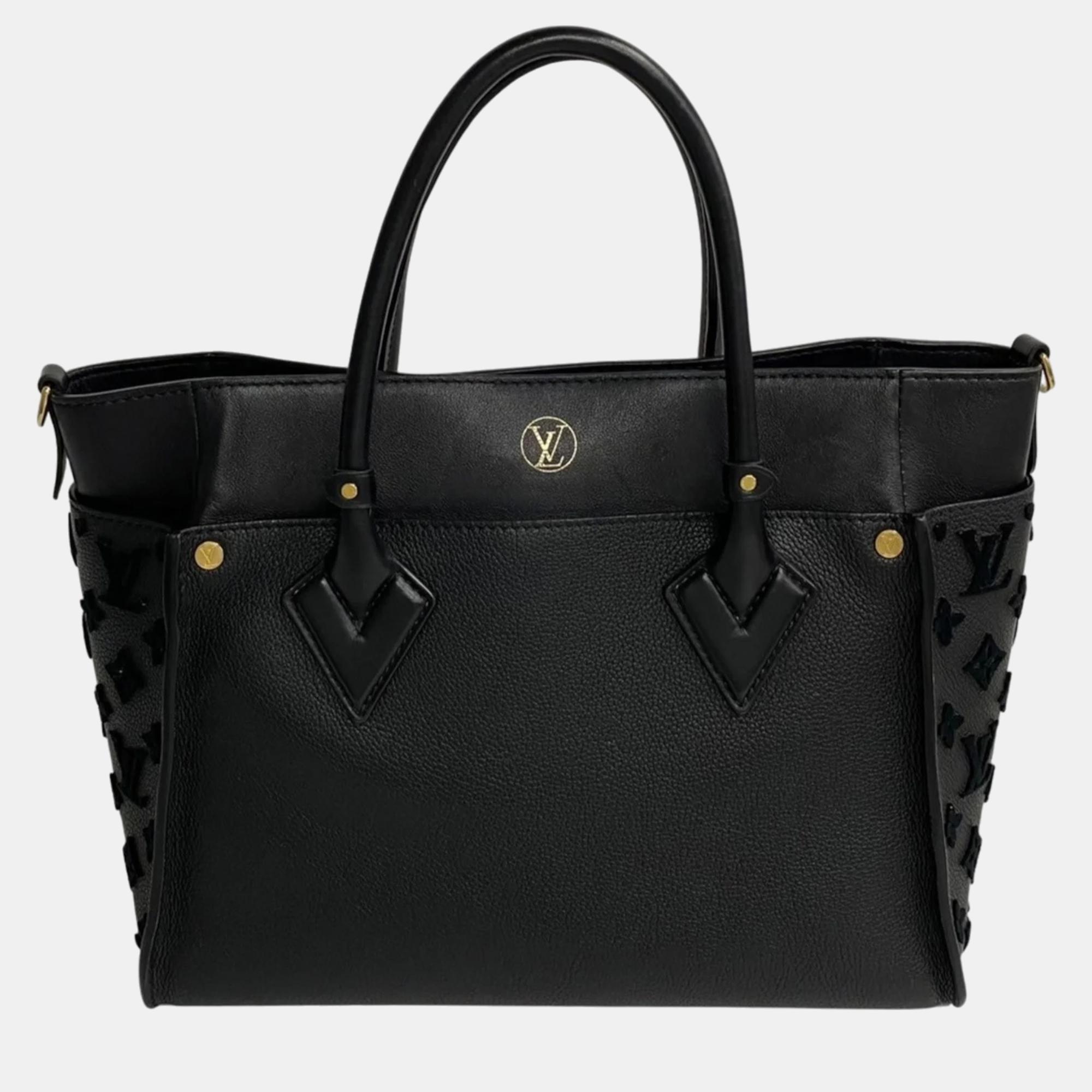 

Louis Vuitton Black Leather On My Side MM Satchel Bag
