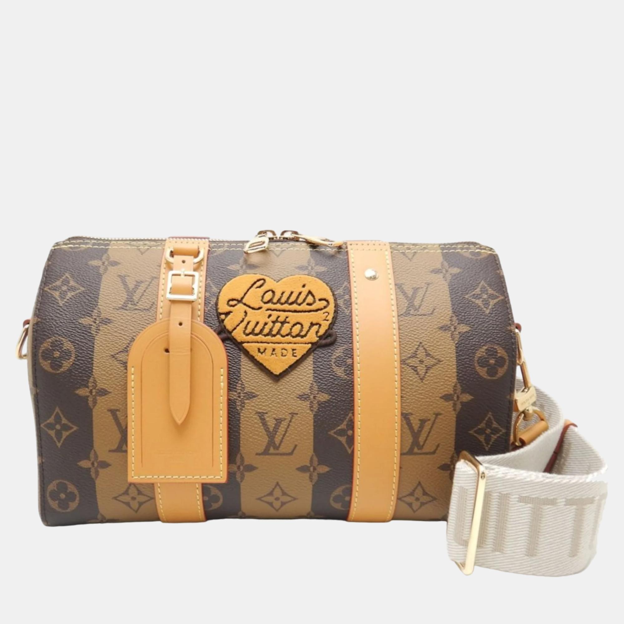 Pre-owned Louis Vuitton X Nigo Monogram Stripes City Keepall Duffel Bag In Brown