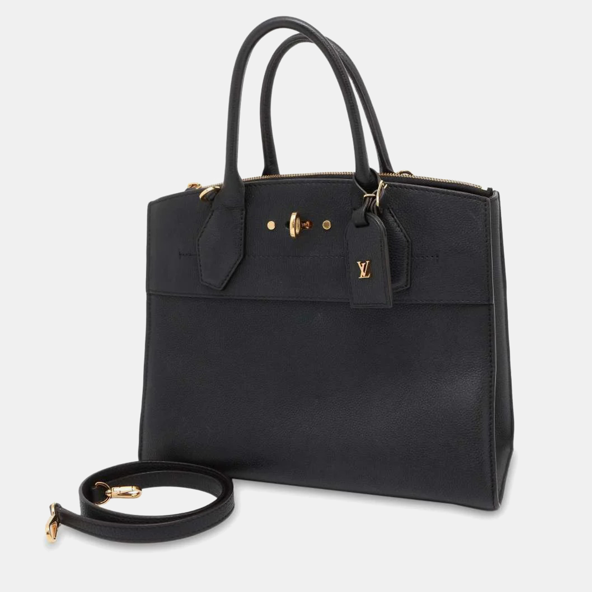 

Louis Vuitton Leather MM City Steamer Satchel, Black