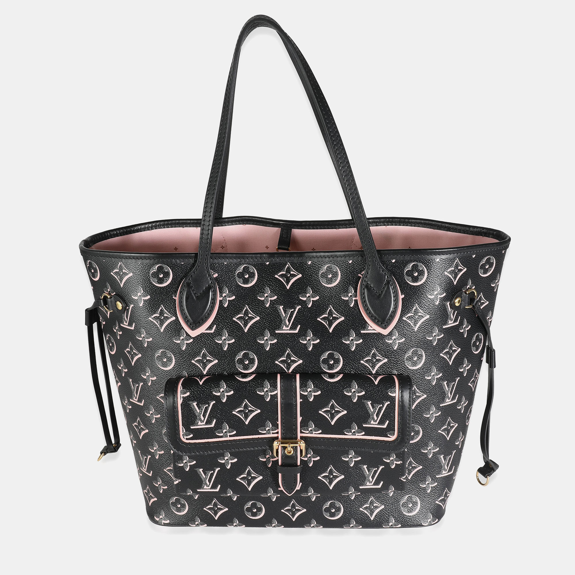 Pre-owned Louis Vuitton Black/pink Monogram Canvas Fall For You Neverfull Mm Tote Bag