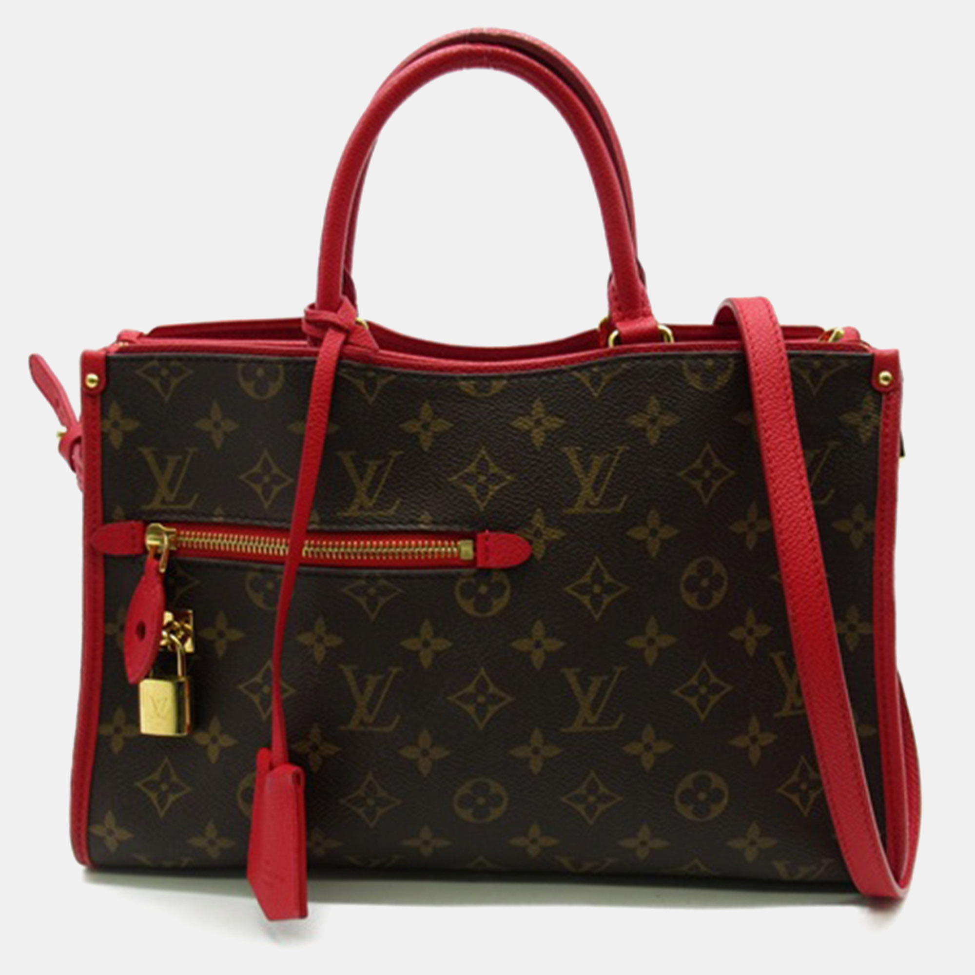 Pre-owned Louis Vuitton Brown/red Monogram Canvas Popincourt Pm Tote Bag