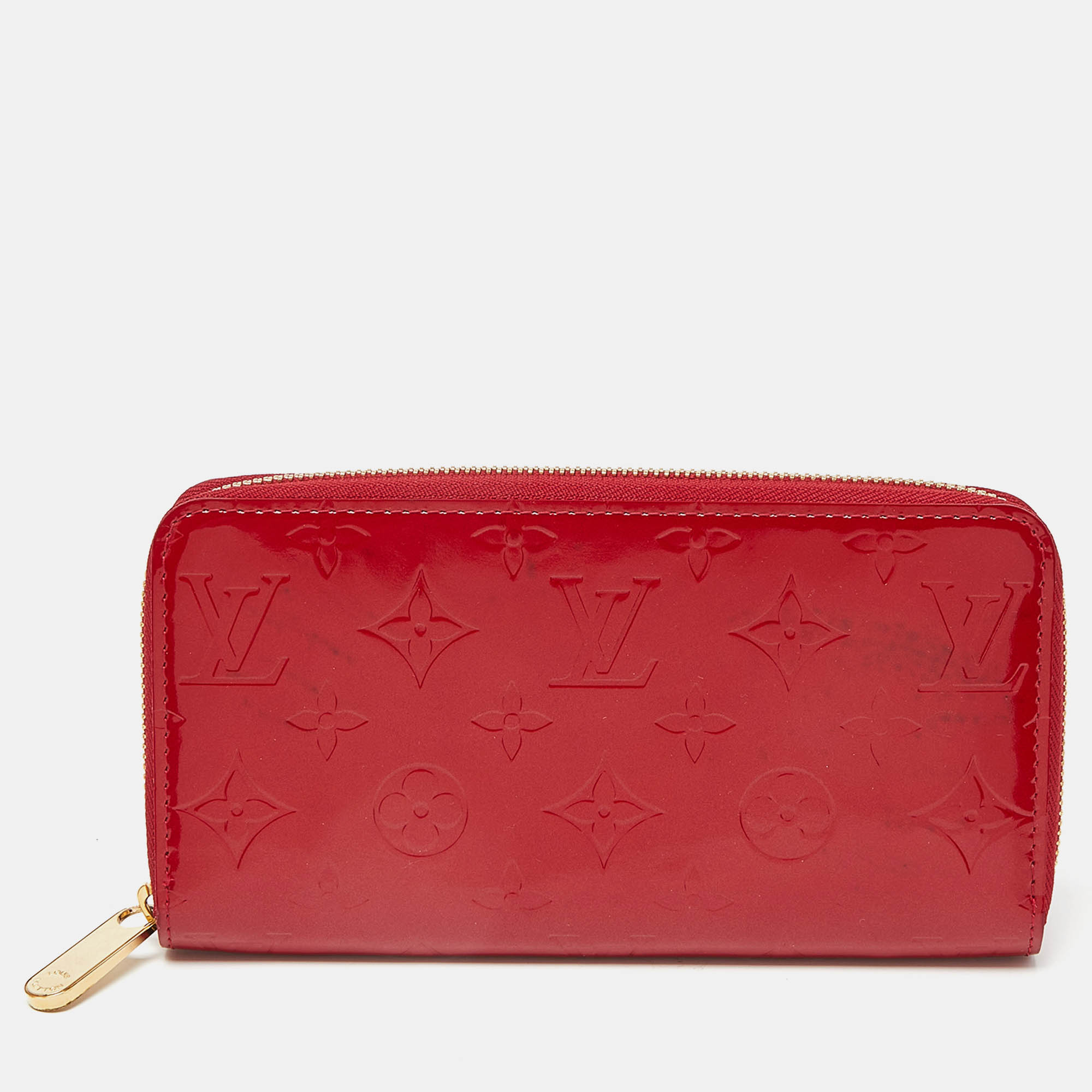 Pre-owned Louis Vuitton Pomme D'amour Monogram Vernis Zippy Wallet In Red