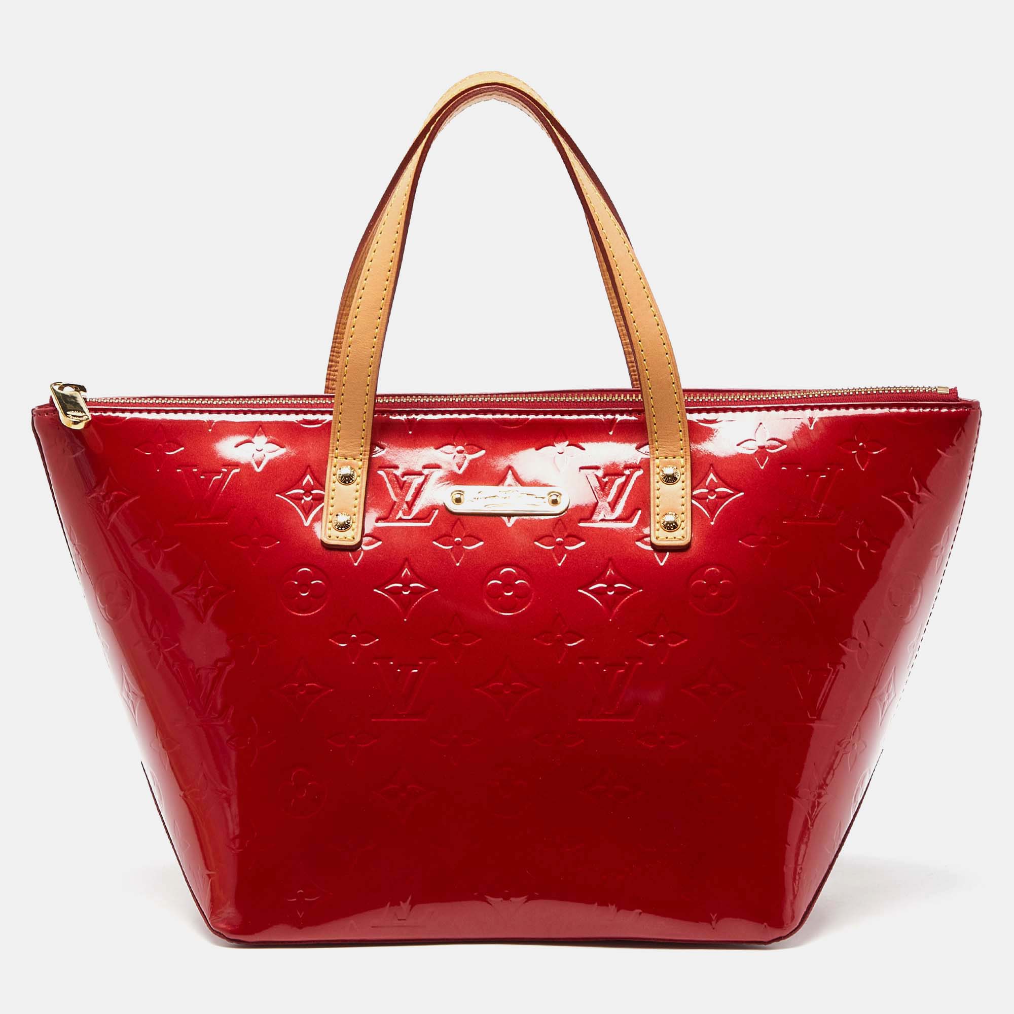 Pre-owned Louis Vuitton Pomme D'amour Monogram Vernis Bellevue Pm Bag In Red