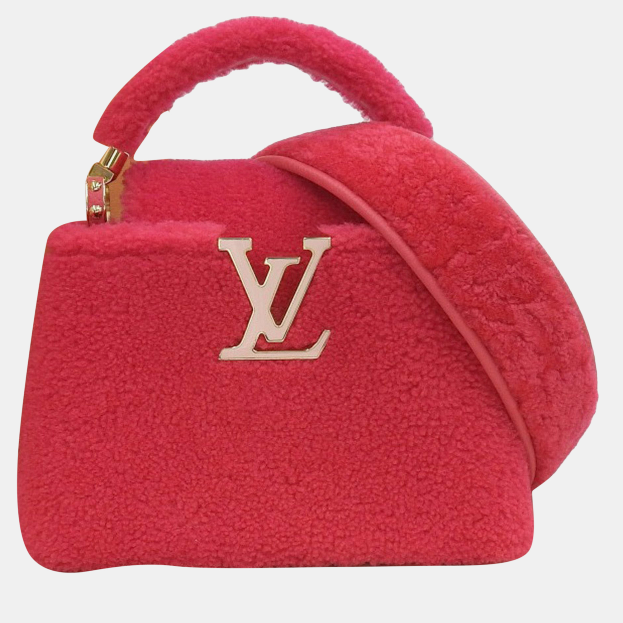 Pre-owned Louis Vuitton Shearling Fur Medium Capucines Top Handle Bag In Pink