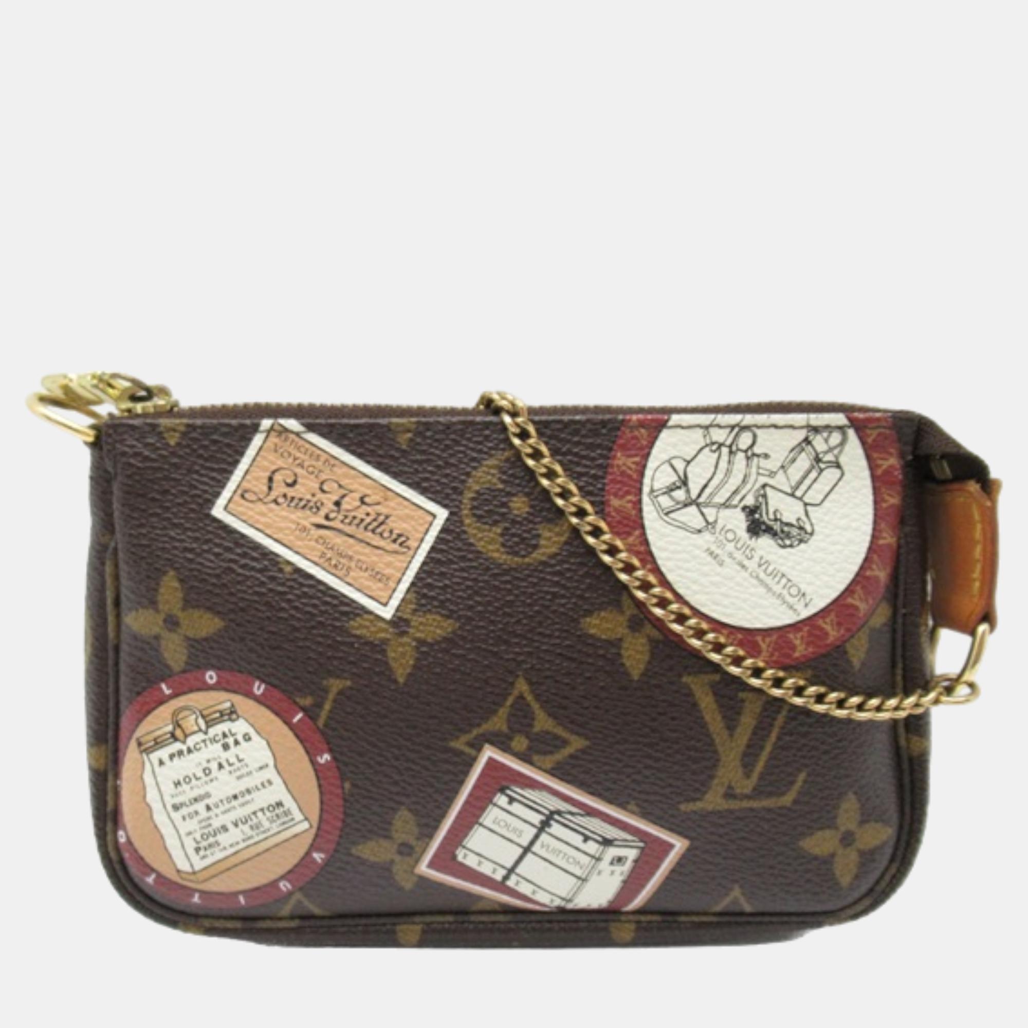 

Louis Vuitton Brown Canvas Monogram Patch Mini Pochette Accessoires Vanity Bag
