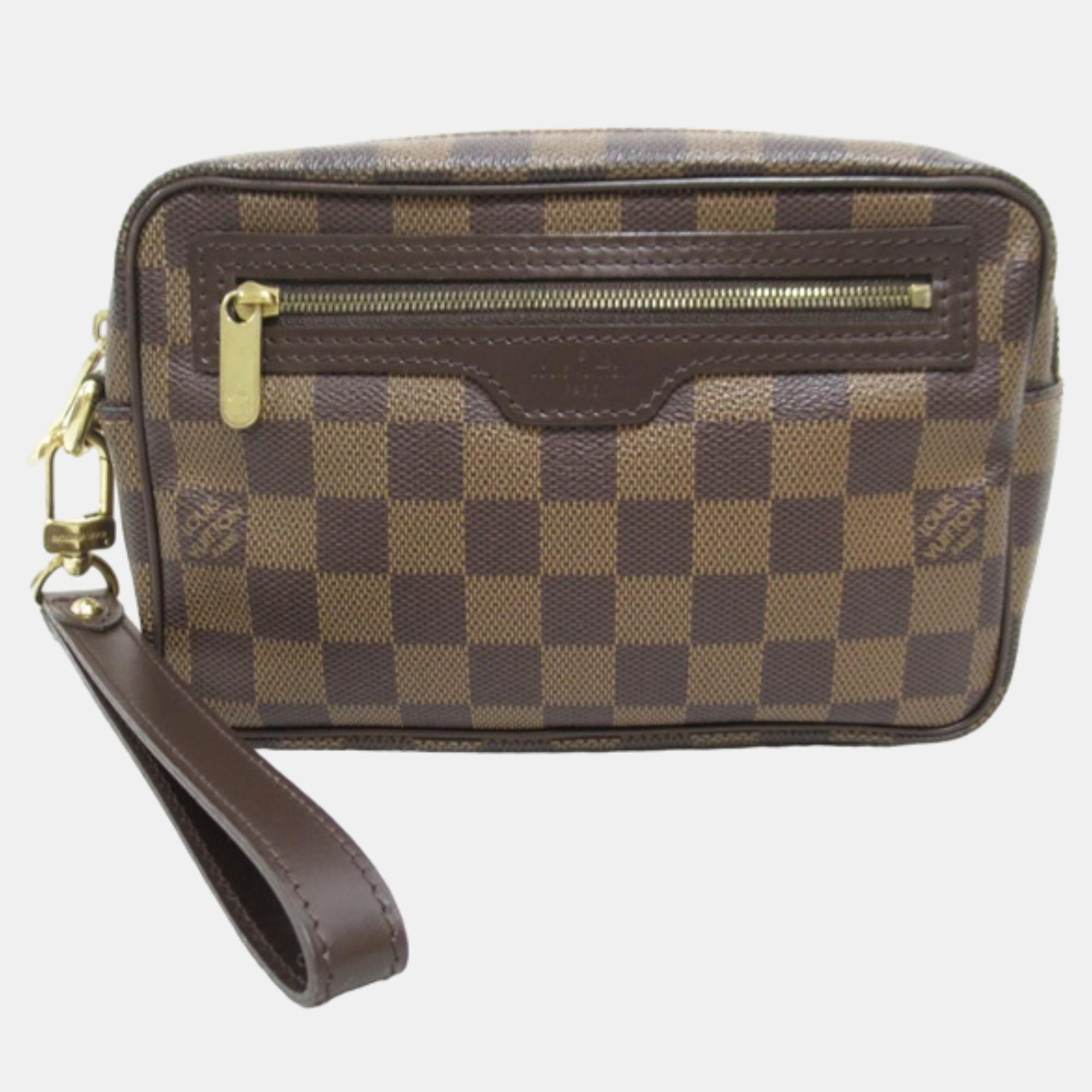 

Louis Vuitton Brown Canvas Damier Ebene Pochette Billets Macao Clutch Bag