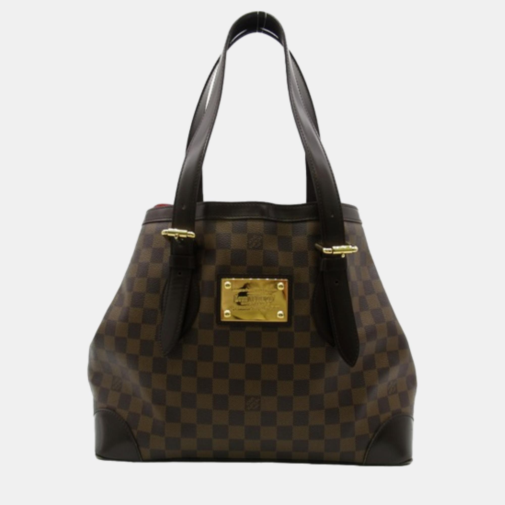 Pre-owned Louis Vuitton Brown Canvas Damier Ebene Hampstead Mm Tote Bag