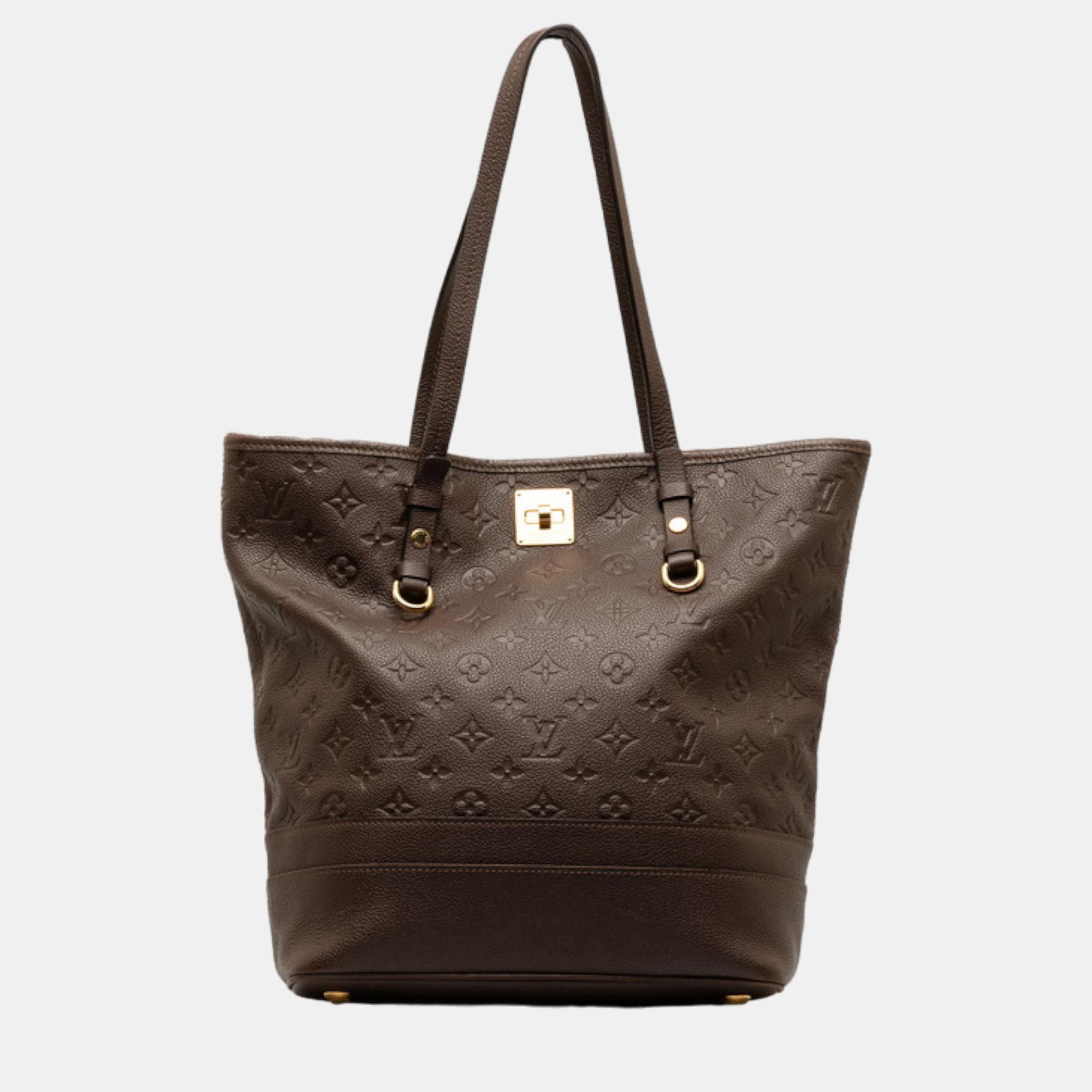 Pre-owned Louis Vuitton Brown Leather Monogram Empreinte Citadines Pm Tote Bag
