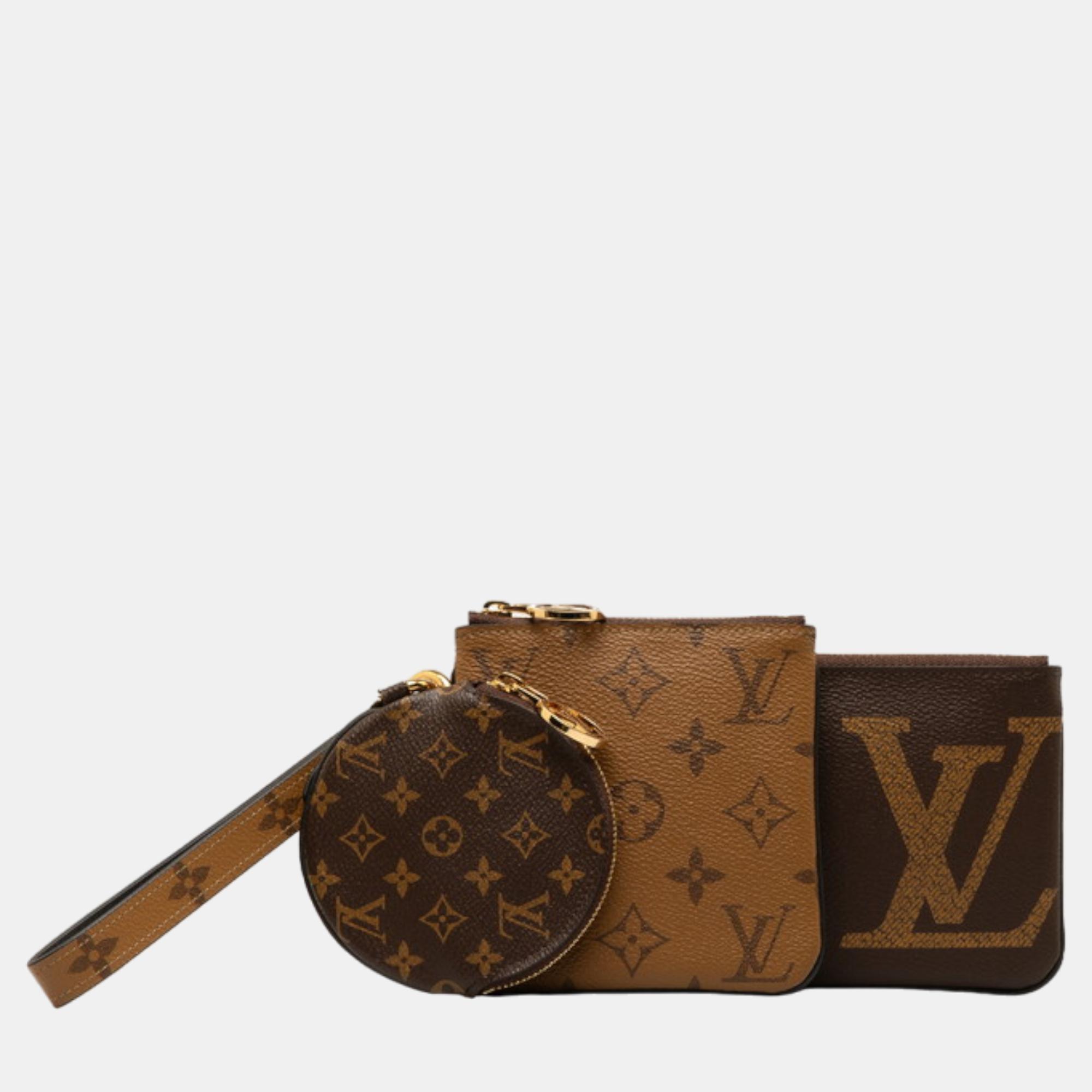 Pre-owned Louis Vuitton Brown Monogram Reverse Giant Trio Pouch
