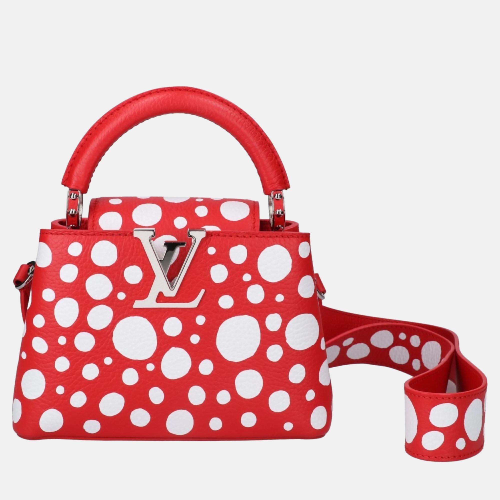 Pre-owned Louis Vuitton X Yayoi Kusama Red Leather 2023 Taurillon Mini Capucines Satchel Bag