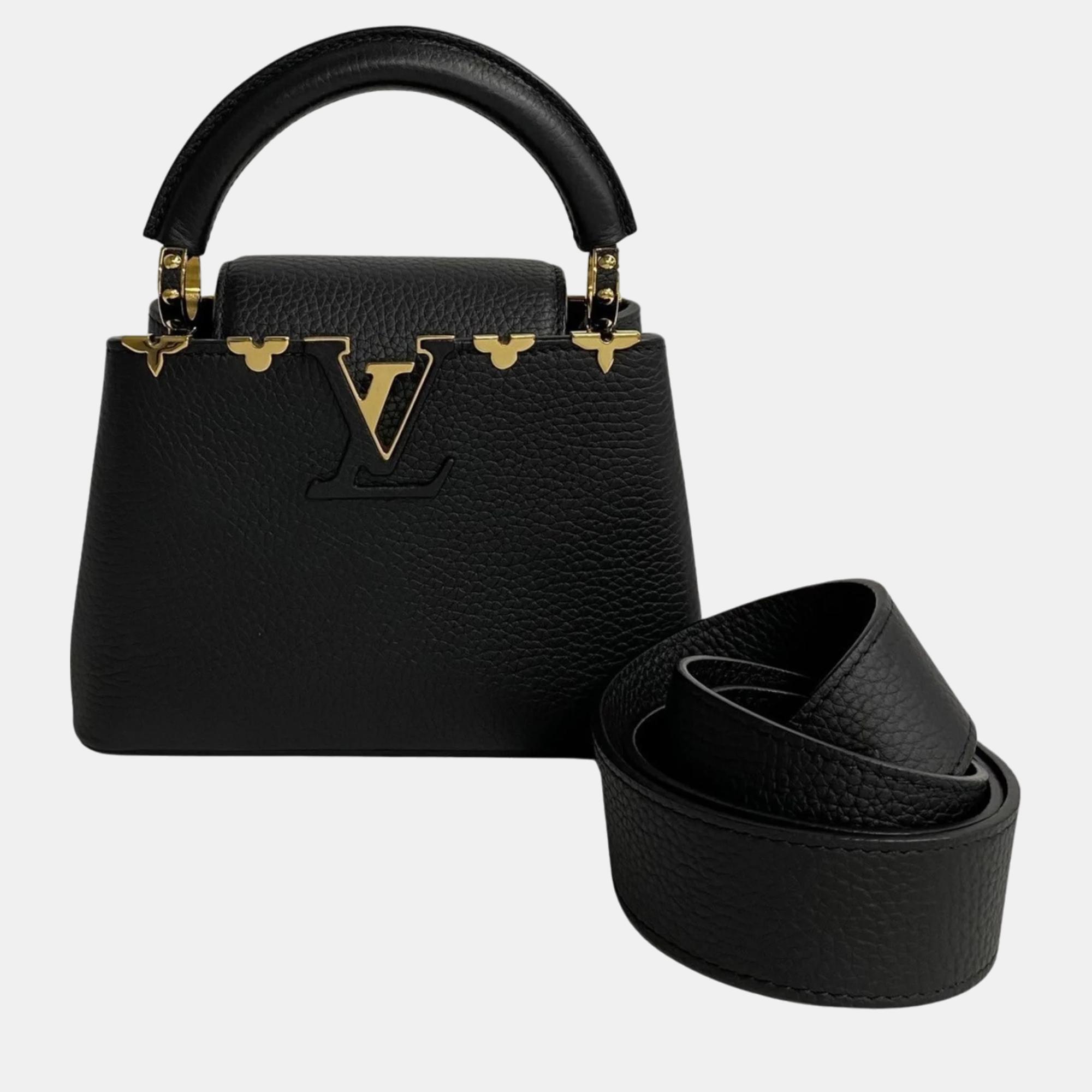 

Louis Vuitton Black Leather Mini Capucines Fower Crown Top Handle Bags