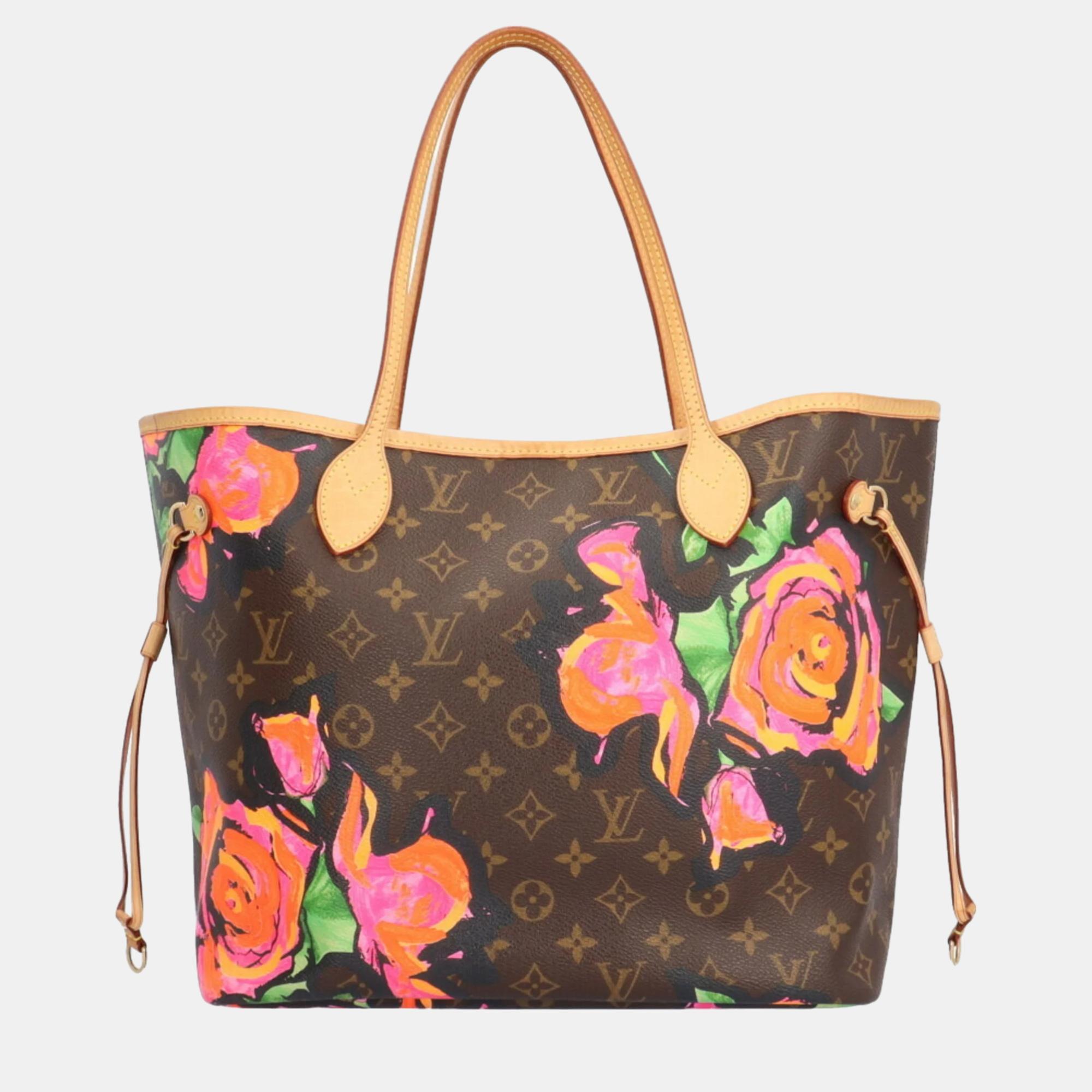 

Louis Vuitton Brown Canvas Neverfull MM Monogram Rose Tote Bag
