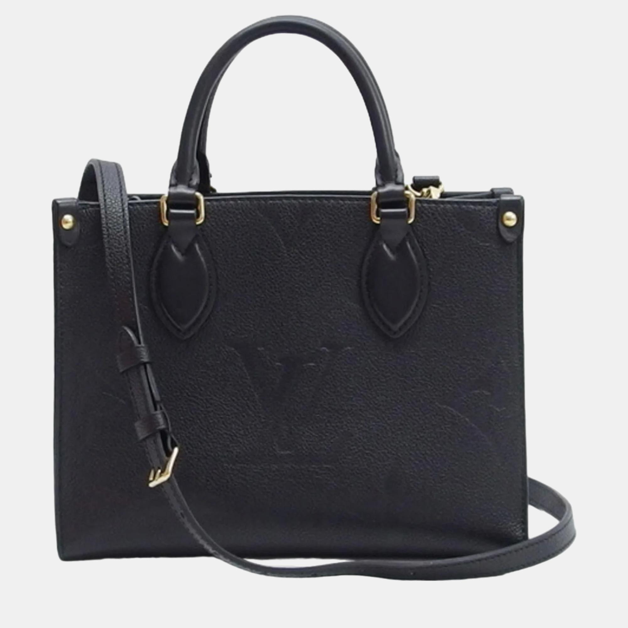 Pre-owned Louis Vuitton Leather Pm Onthego Tote In Black