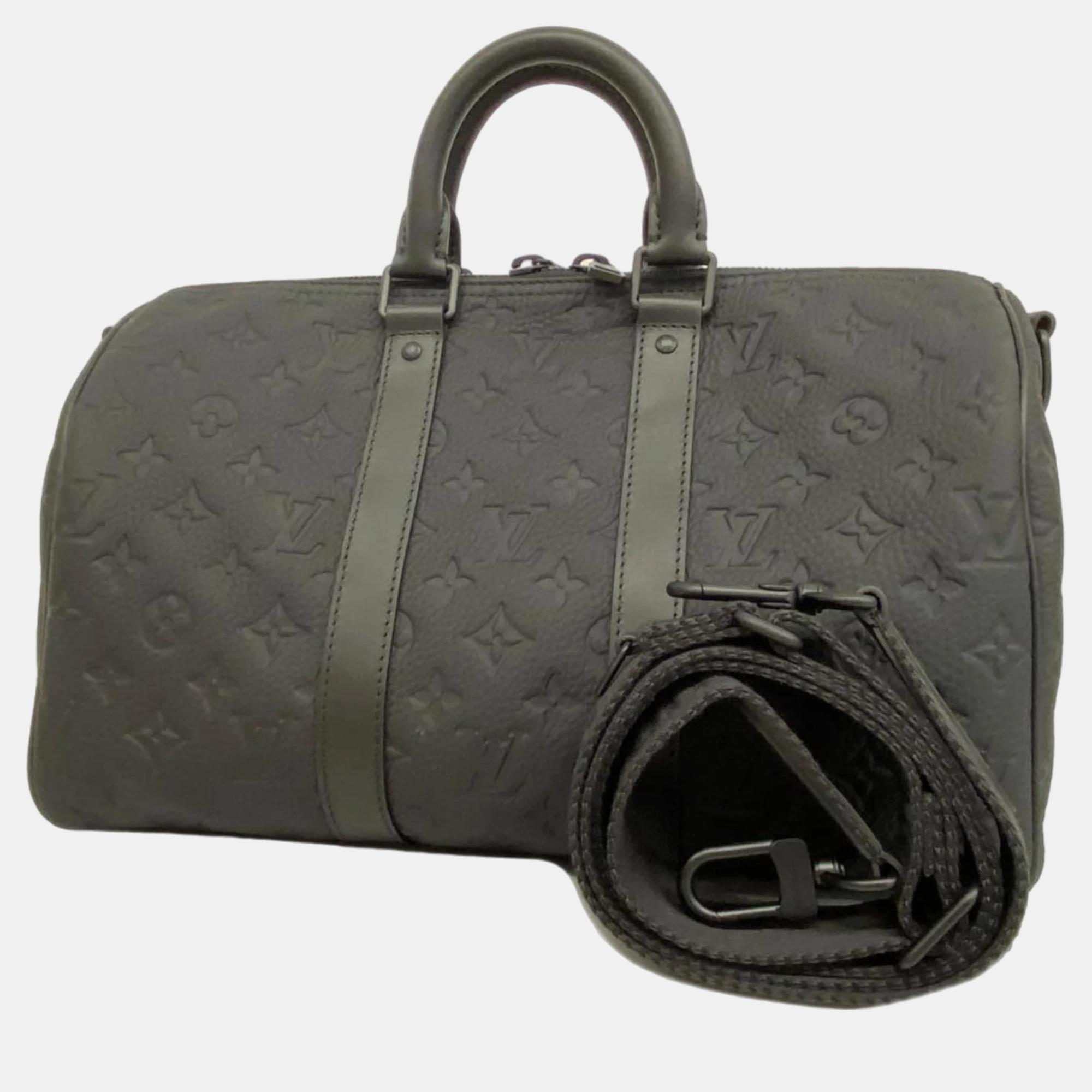 

Louis Vuitton Monogram Taurillon Keepall Bandouliere 35 Boston Bag Duffel Bag, Black
