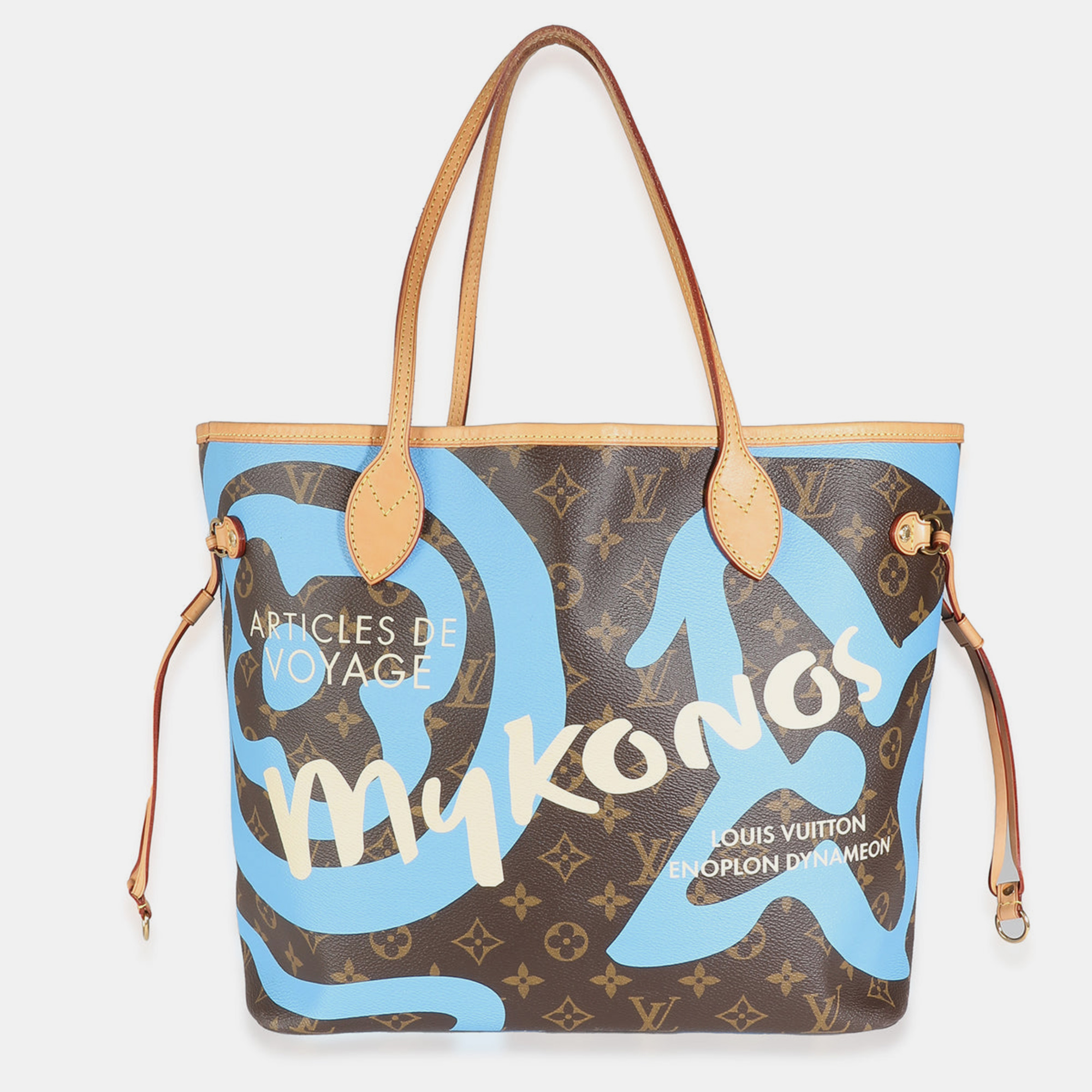 Pre-owned Louis Vuitton Tahitienne Monogram Canvas Mykonos Neverfull Mm Bag In Blue
