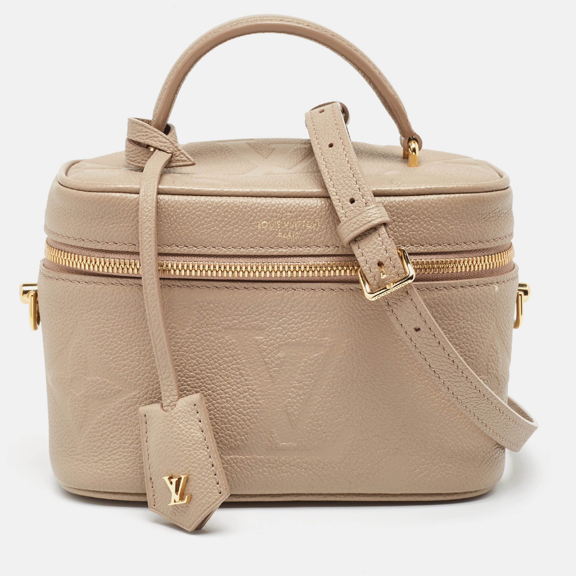 Pre-owned Louis Vuitton Tourterelle Empreinte Monogram Giant Vanity Pm Bag In Beige