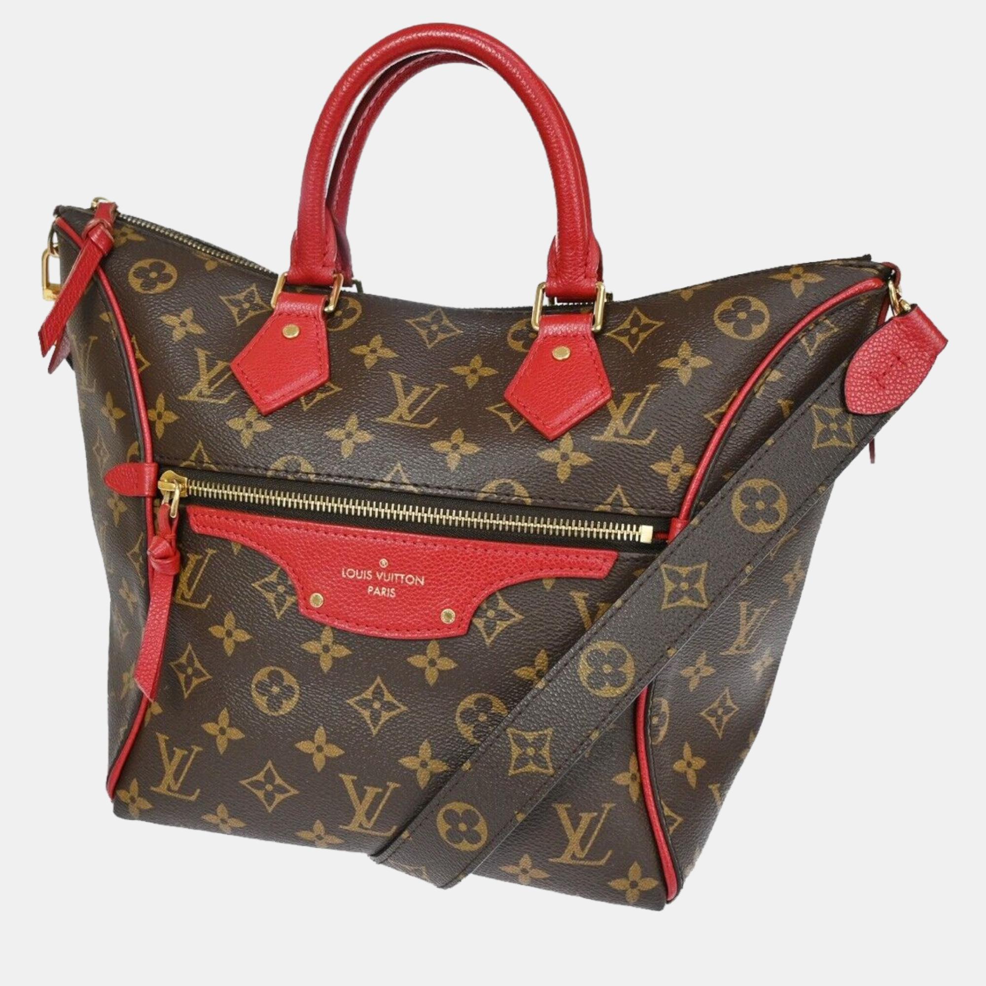

Louis Vuitton Red and Leather Monogram Canvas Tournelle PM Tote Bag, Brown