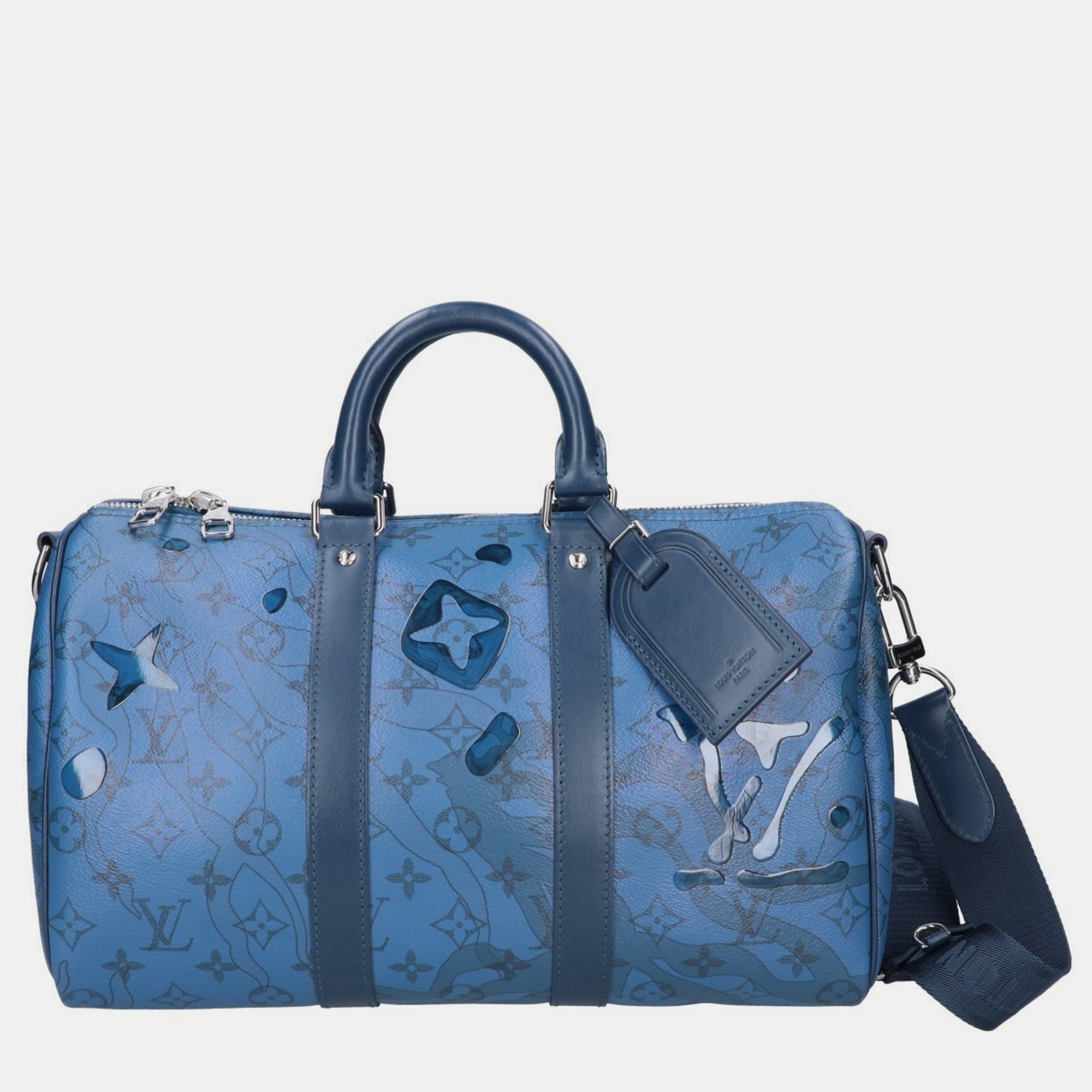 

Louis Vuitton Limited Edition Aquagarden Monogram Canvas 35 Keepall Bandouliere Bag Duffel Bags, Blue