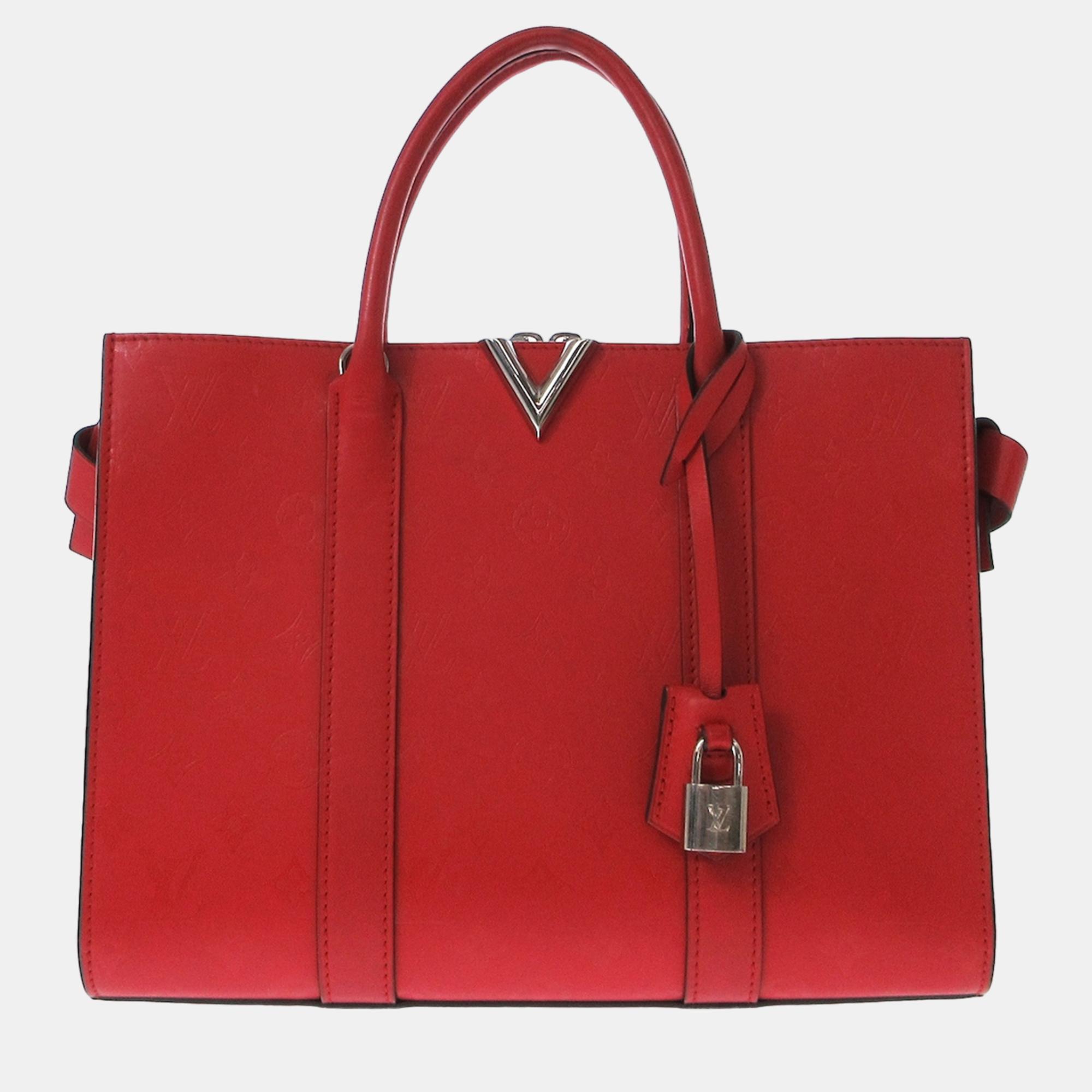 

Louis Vuitton Red Monogram Cuir Plume Very Tote MM