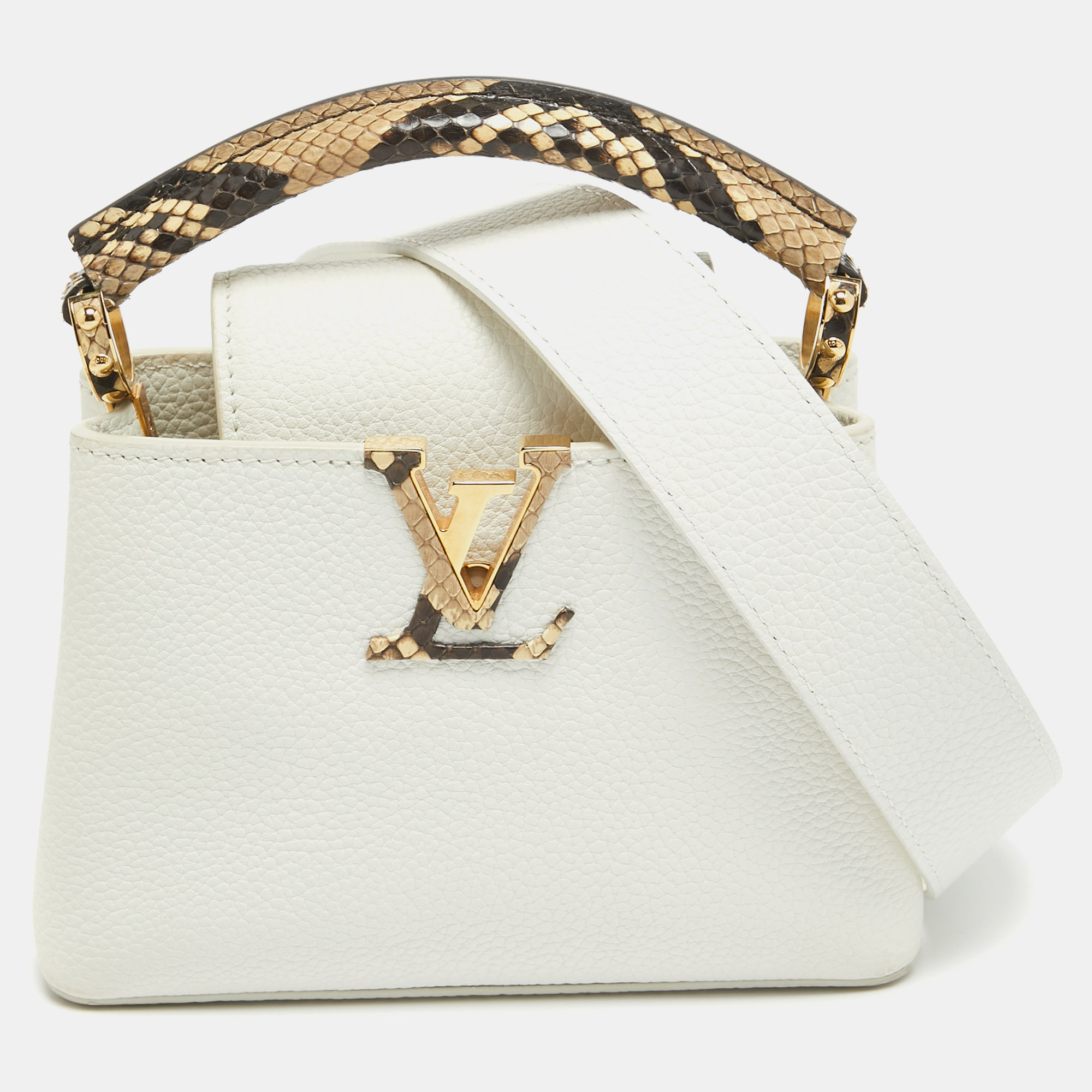 

Louis Vuitton White/Beige Taurillon Leather and Python Mini Capucines Bag