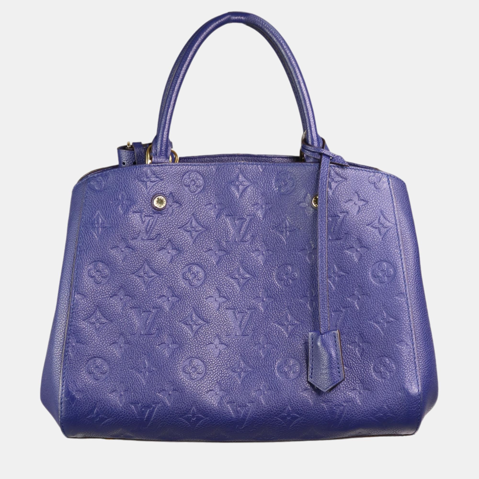Pre-owned Louis Vuitton Blue Monogram Empreinte Leather Montaigne Mm Shoulder Bag