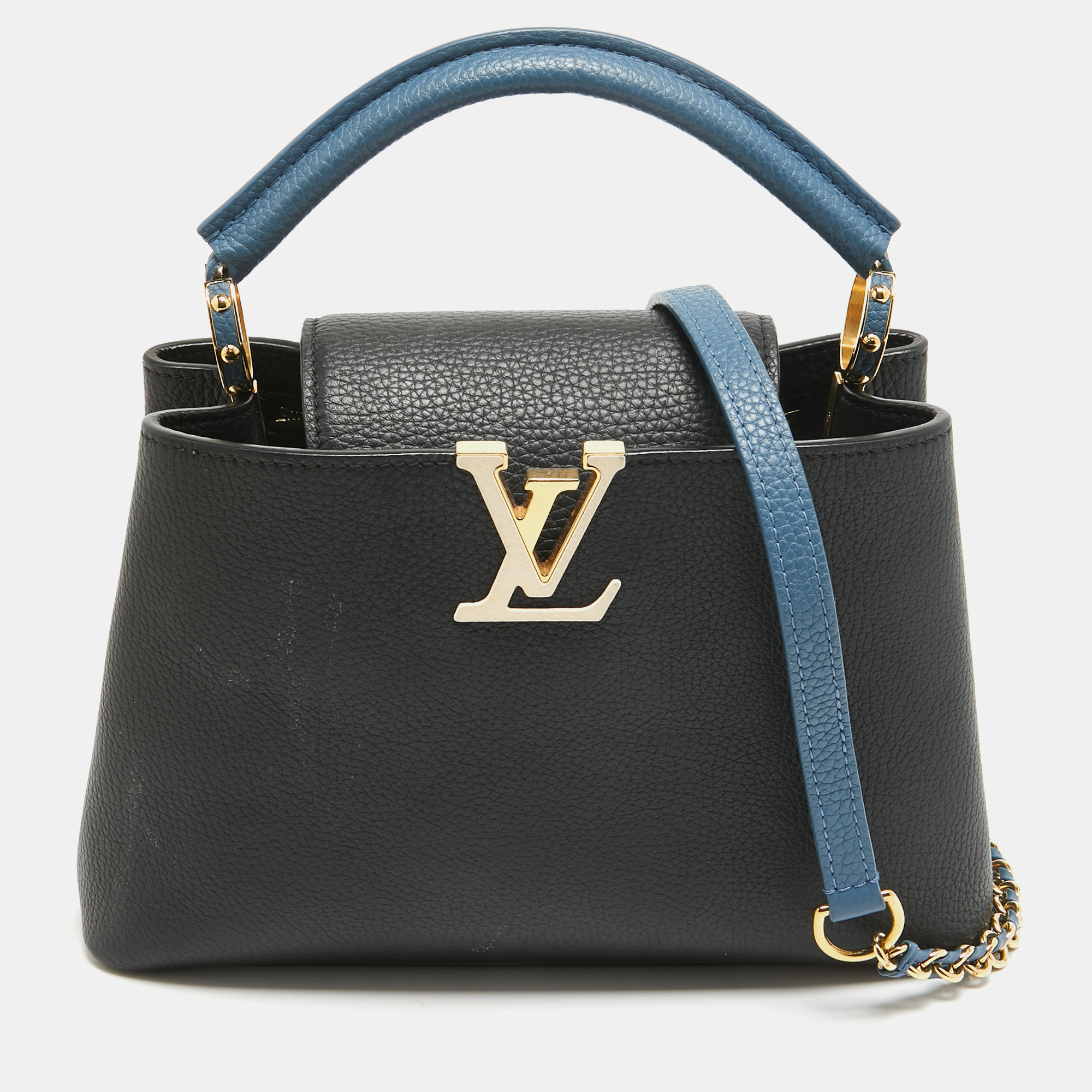 Pre-owned Louis Vuitton Black/blue Taurillon Leather Capucines Bb Bag
