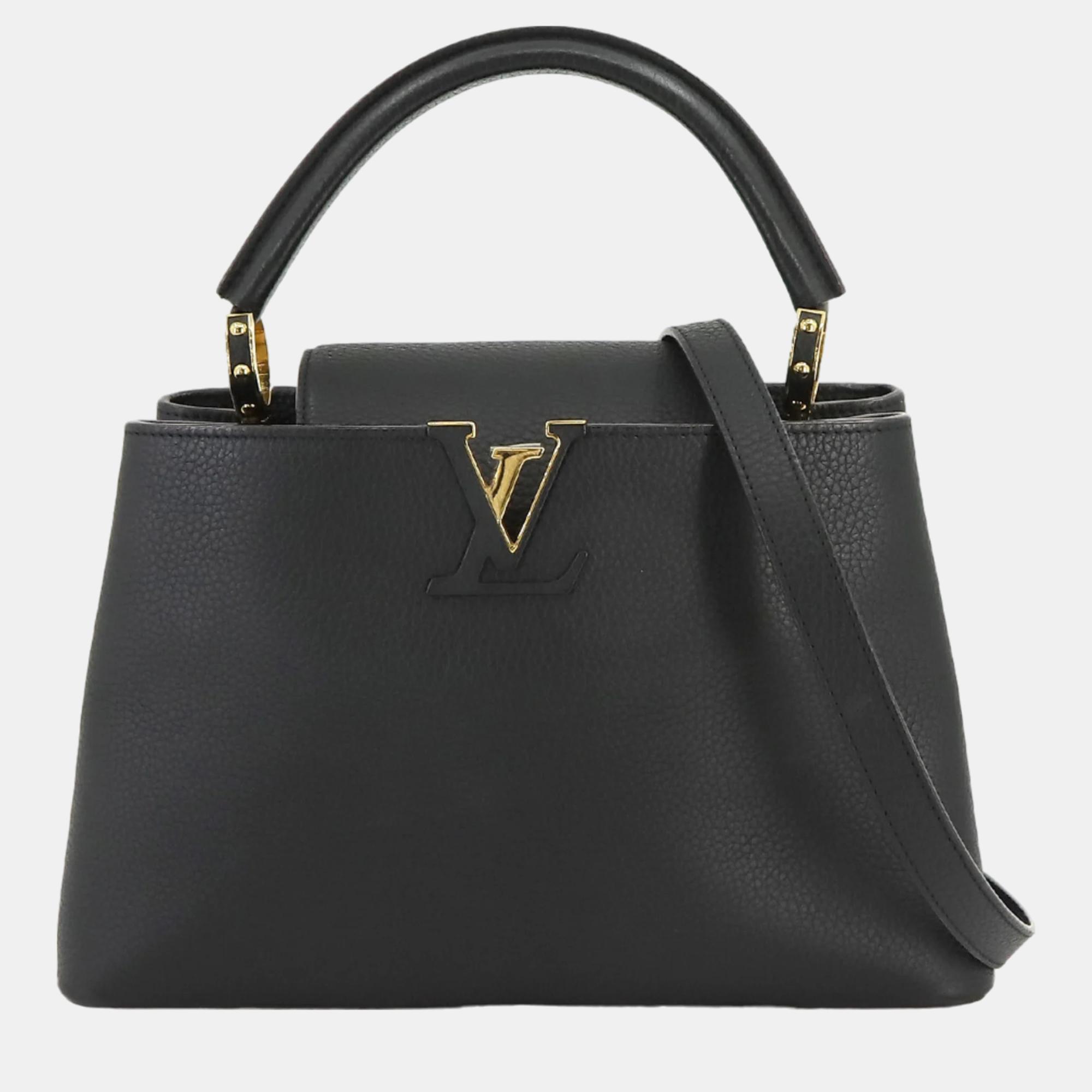 

Louis Vuitton Black Leather MM Capucines Top Handle Bag