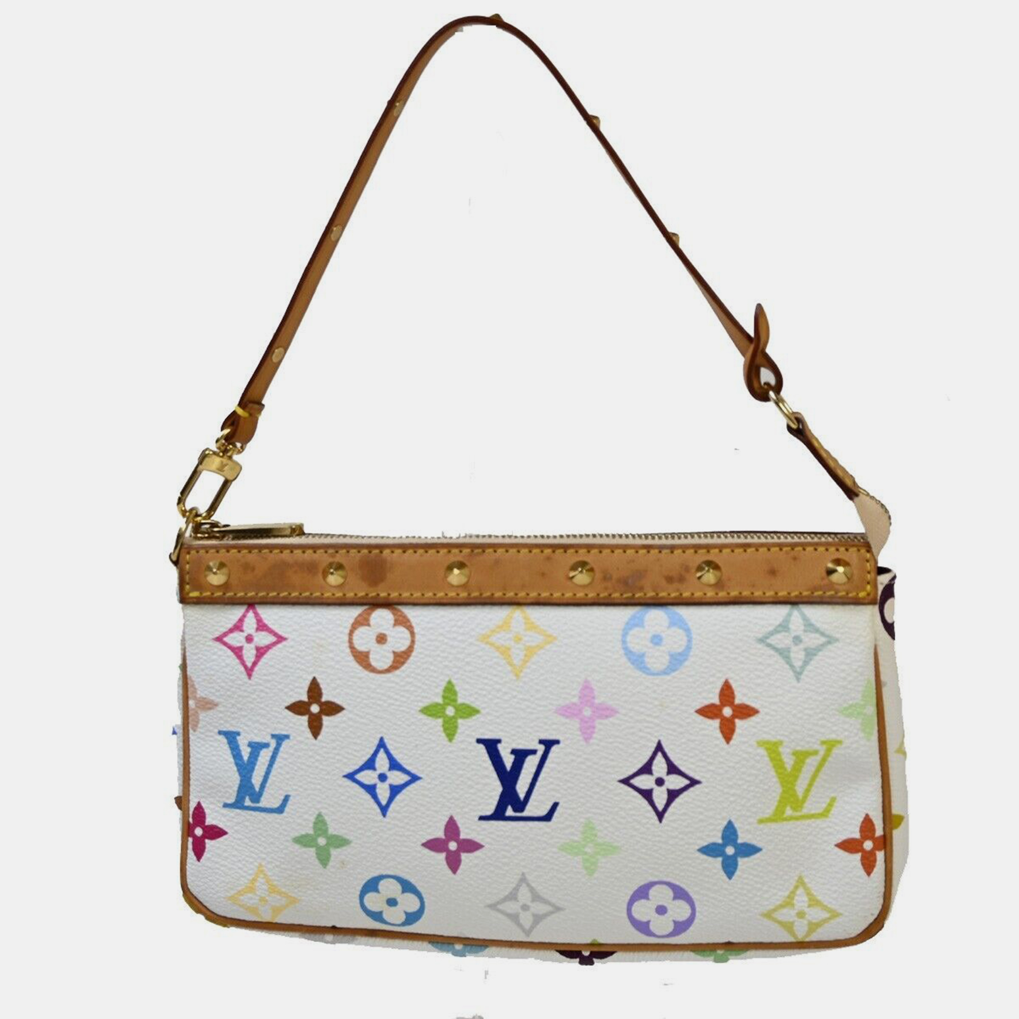 Pre-owned Louis Vuitton White Canvas Pochette Accessoires Shoulder Bags