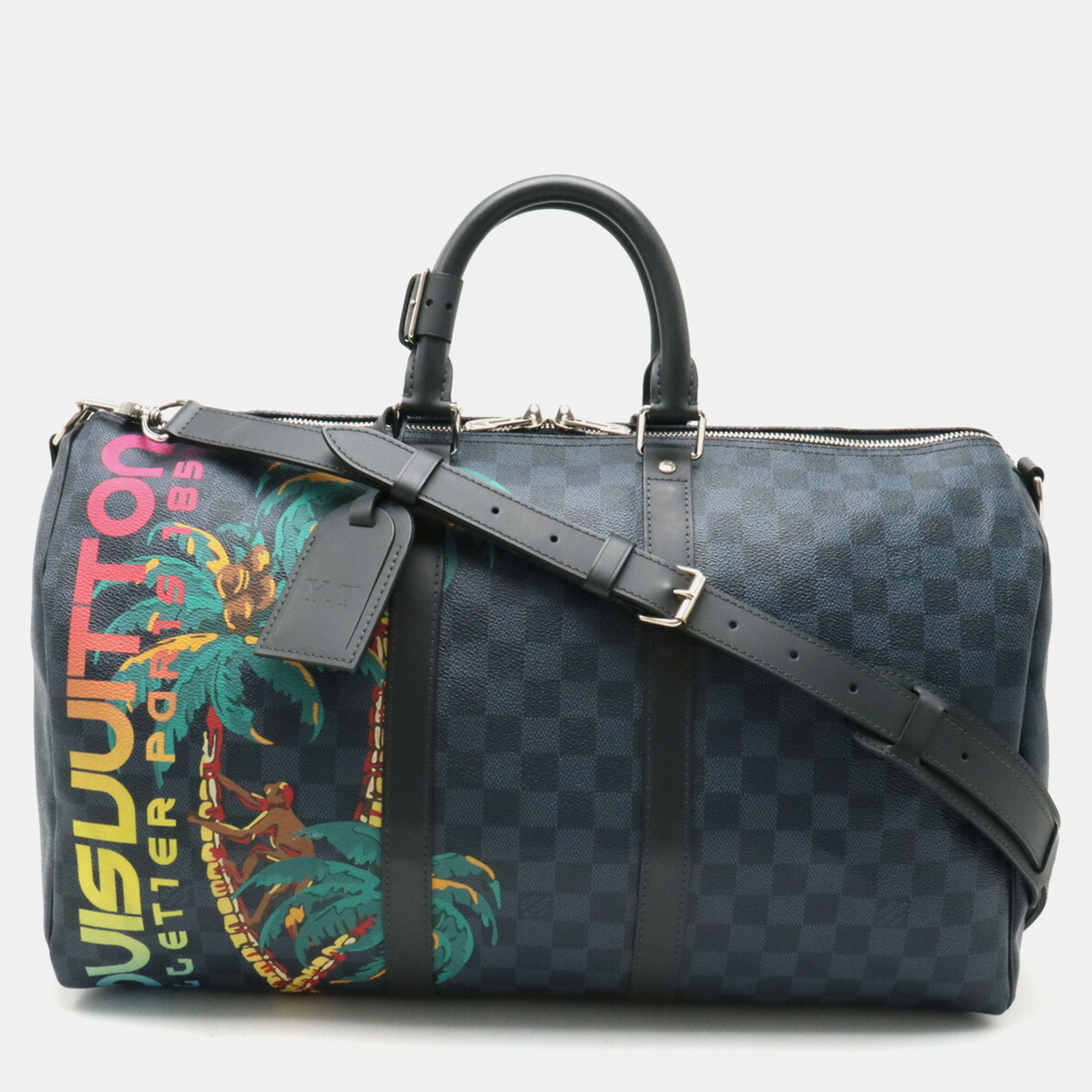 

Louis Vuitton Damier Cobalt Jungle Keepall Bandouliere Duffle Bag, Black