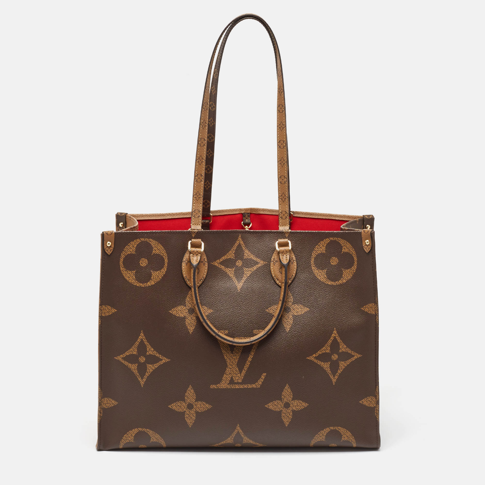 Pre-owned Louis Vuitton Monogram Reverse Giant Canvas Onthego Gm Bag In Brown