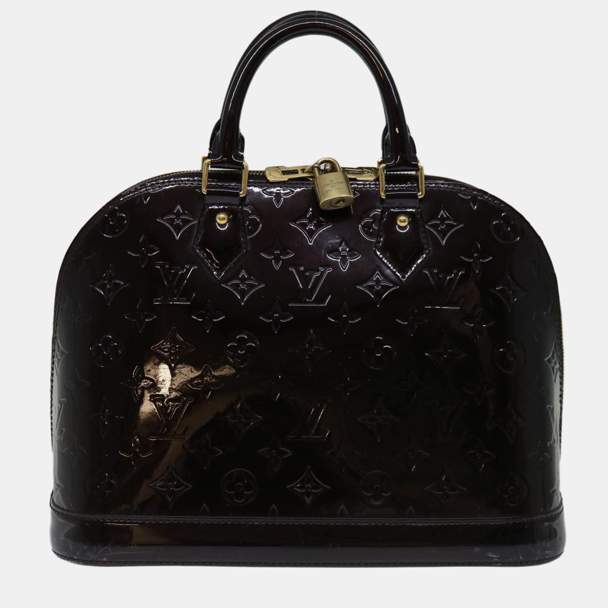 

Louis Vuitton Terre D’Ombre Monogram Vernis Leather Alma PM Satchel Bag, Black