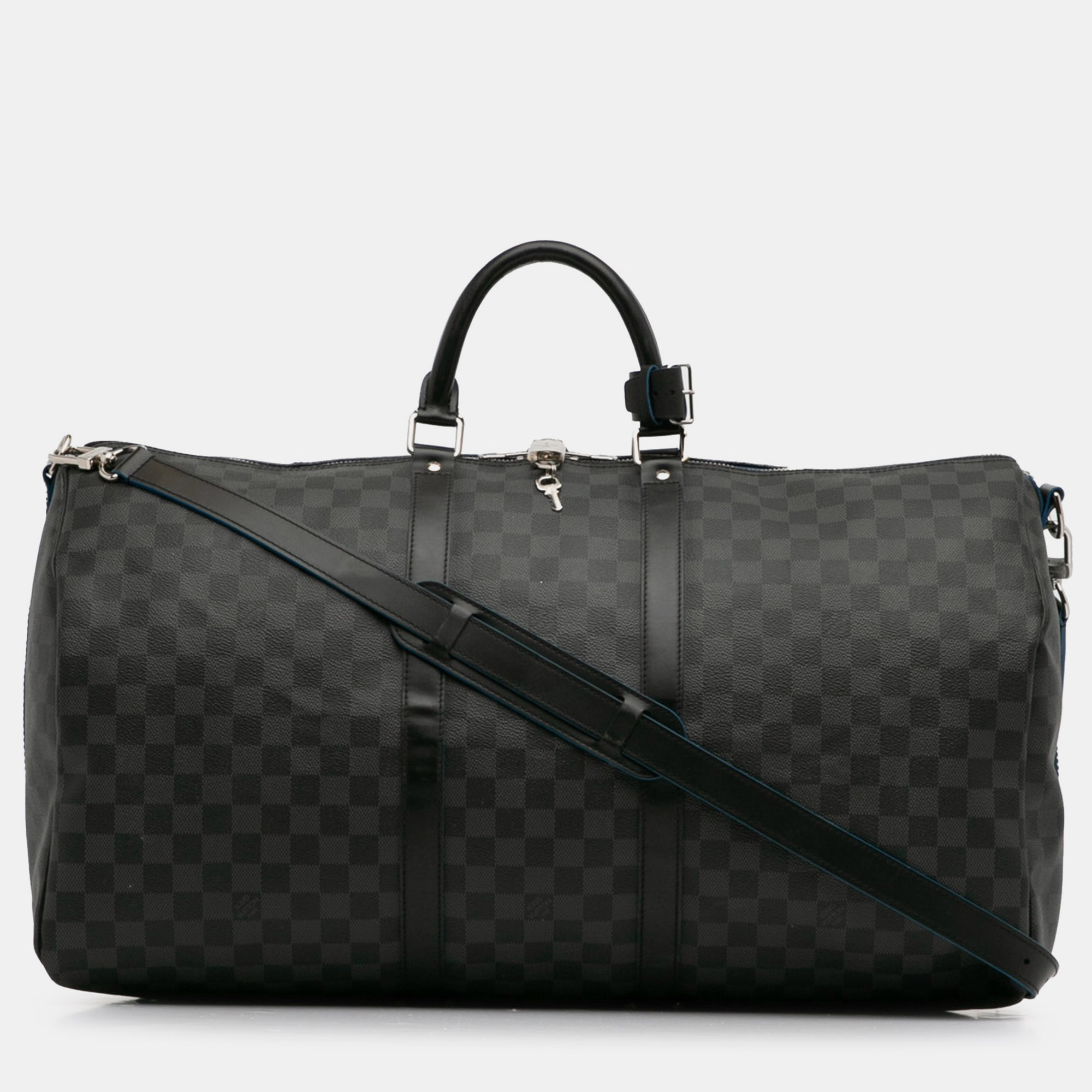 Pre-owned Louis Vuitton Damier Graphite Keepall Bandouliere 55 In Black