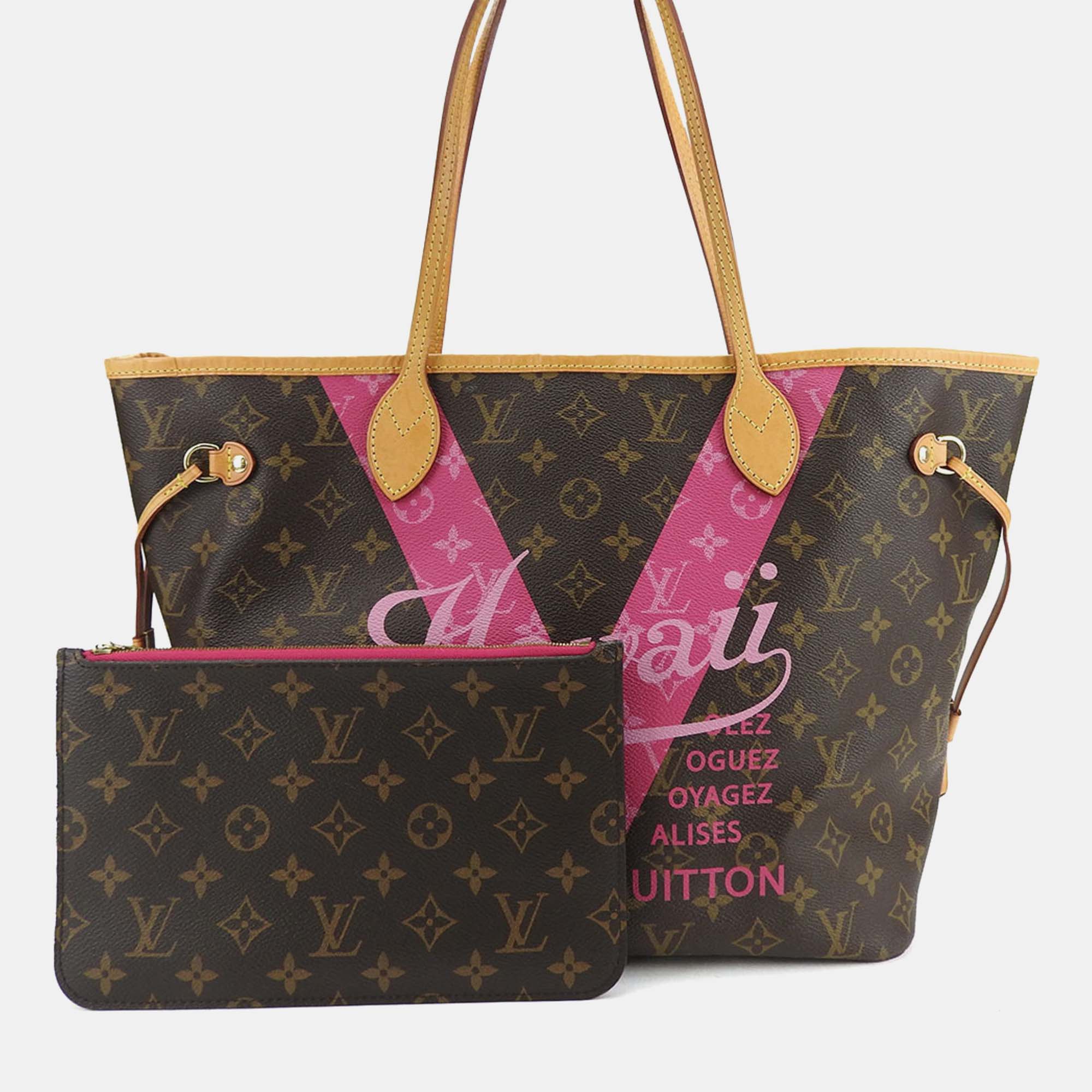 

Louis Vuitton Hot Pink Monogram Hawaii V Neverfull MM Tote Bag, Brown